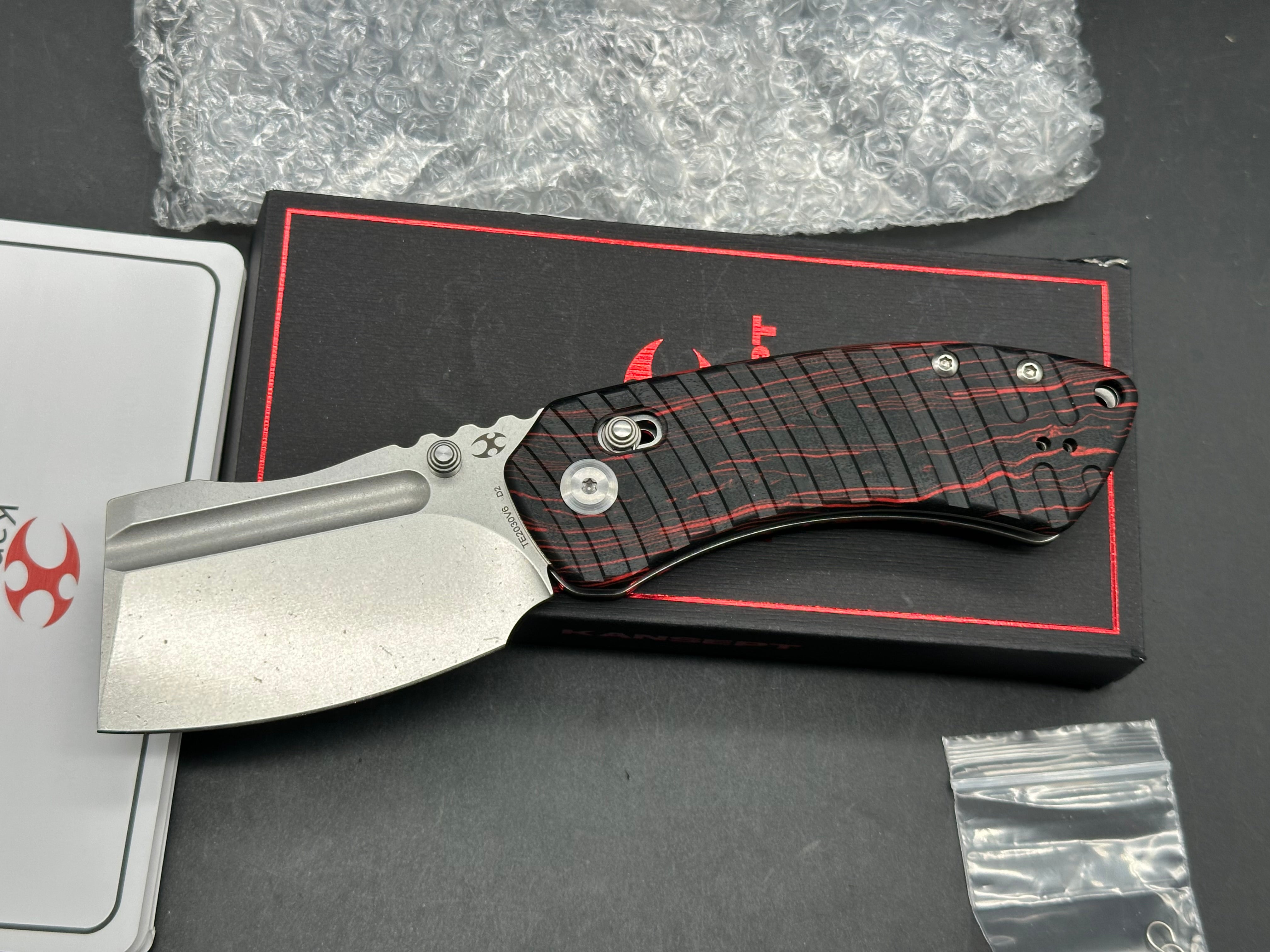 KANSEPT KORVID V | CROSSBAR LOCK | RED & BLACK G-MASCUS | 2.91" STONEWASHED D2 BLADE