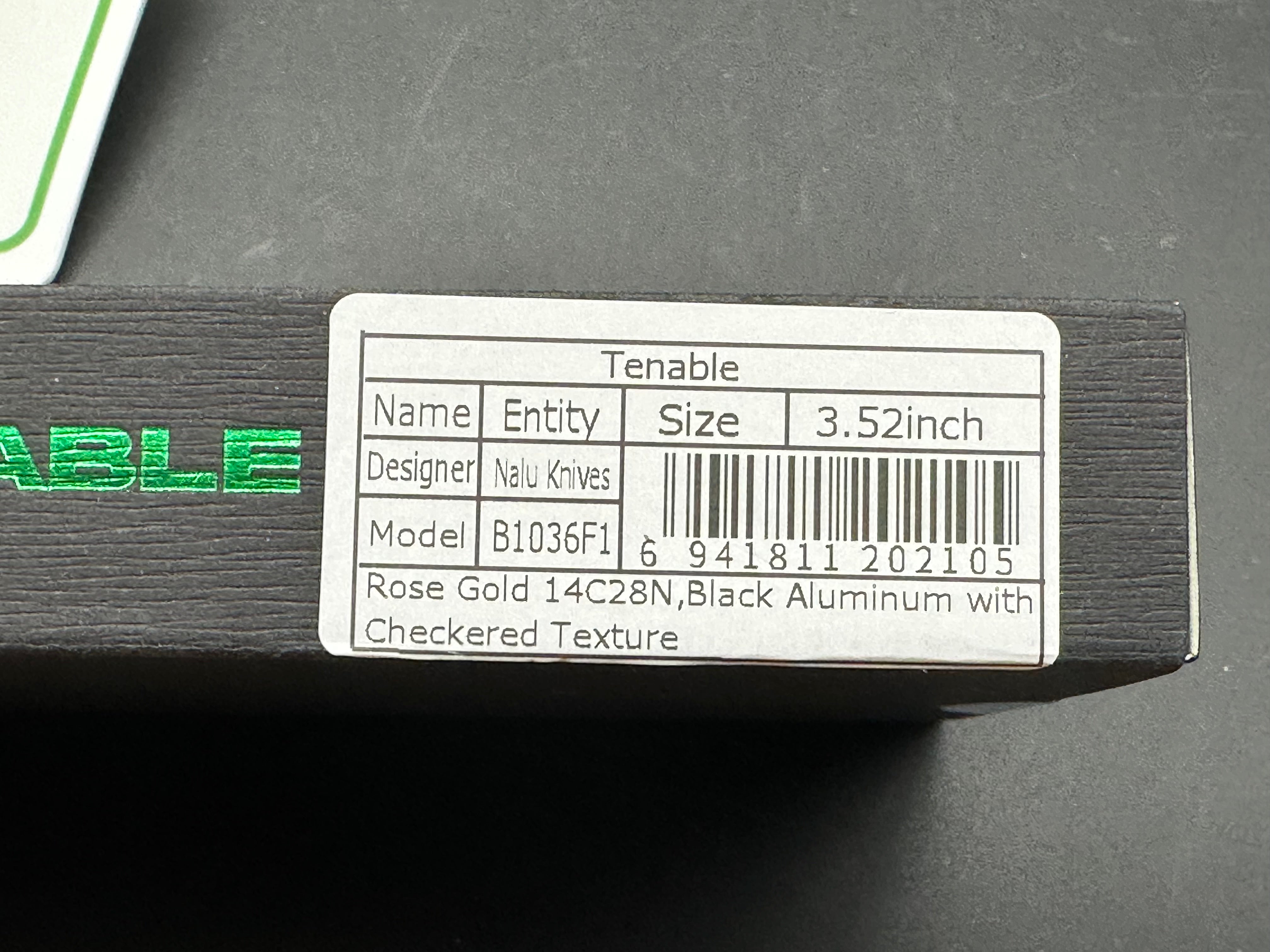 Entity Button Lock Folding Knife - 3.52'' Rose Gold 14C28N Blade| Black Aluminum Handle