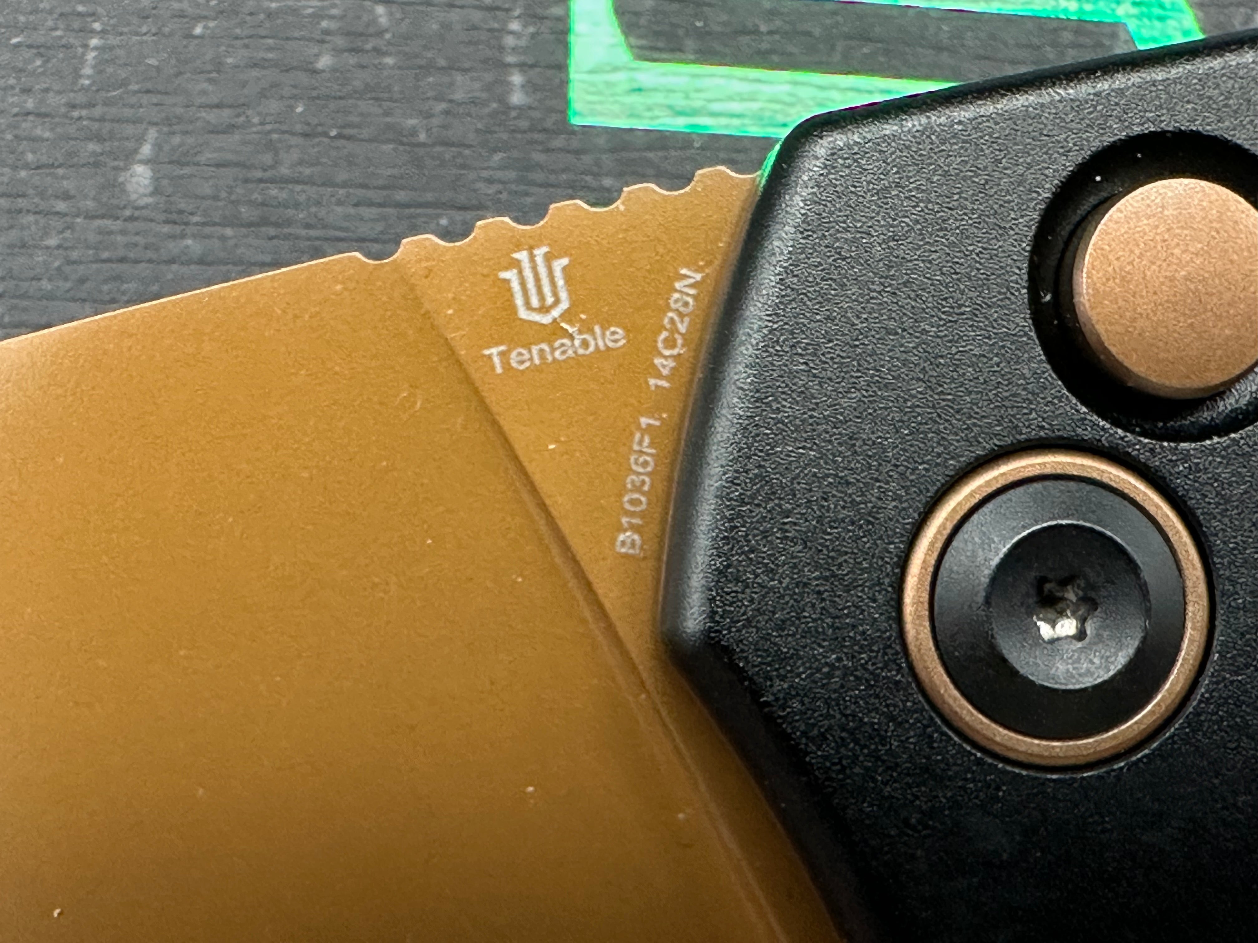 Entity Button Lock Folding Knife - 3.52'' Rose Gold 14C28N Blade| Black Aluminum Handle