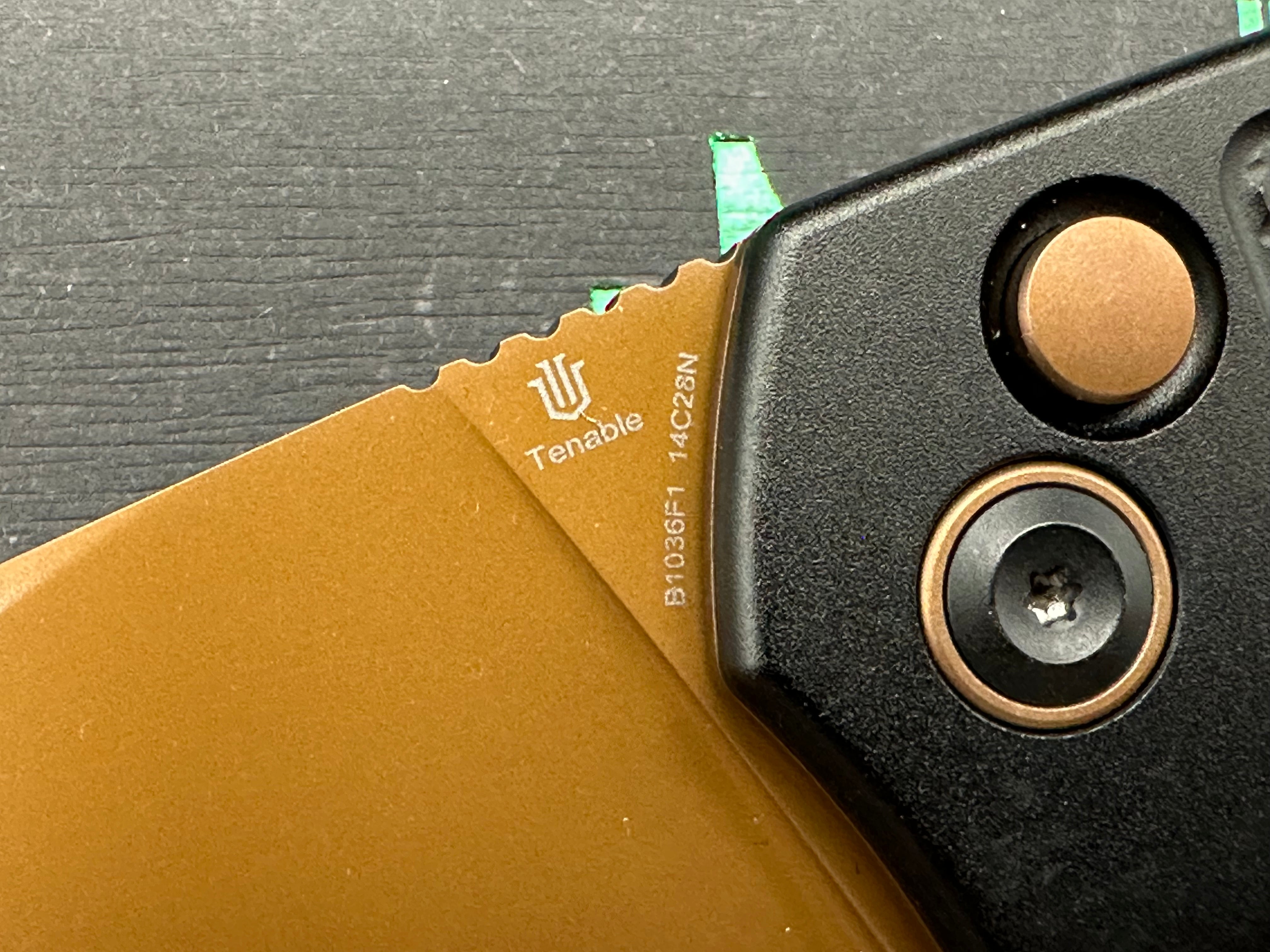 Entity Button Lock Folding Knife - 3.52'' Rose Gold 14C28N Blade| Black Aluminum Handle