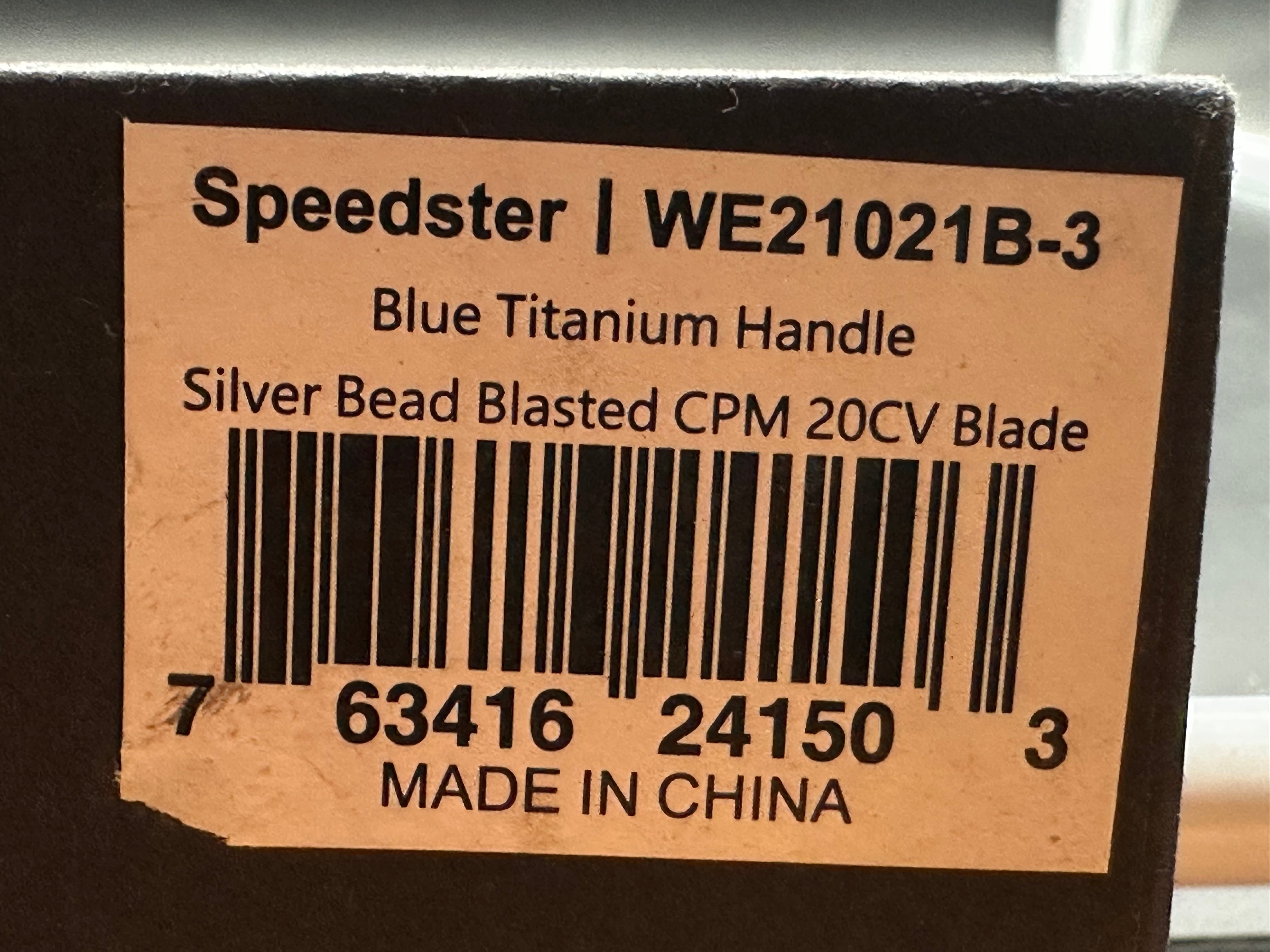 WE SPEEDSTER FOLDING KNIFE BLUE TITANIUM HANDLE 3.47" CPM 20CV BLADE