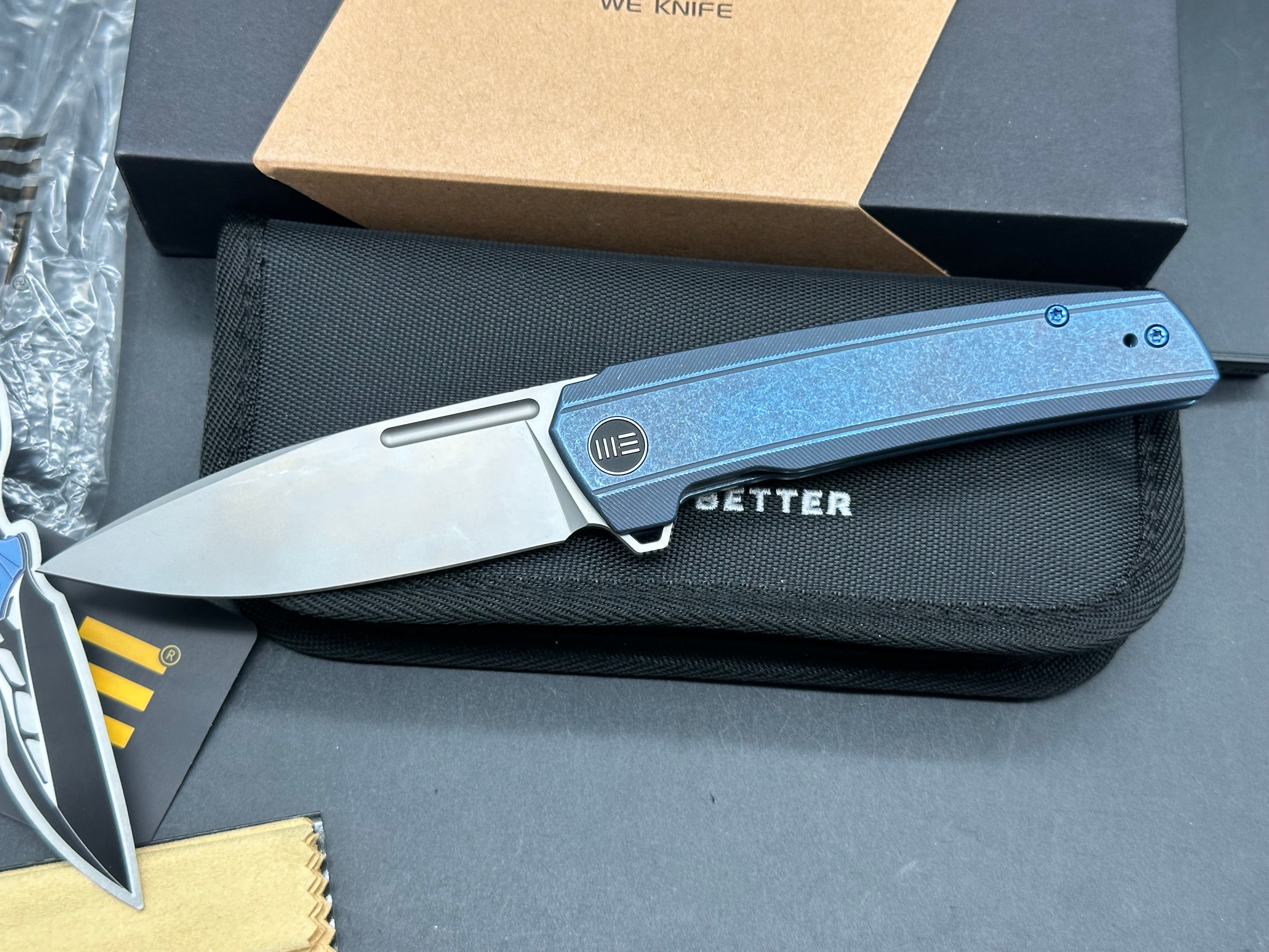 WE SPEEDSTER FOLDING KNIFE BLUE TITANIUM HANDLE 3.47" CPM 20CV BLADE