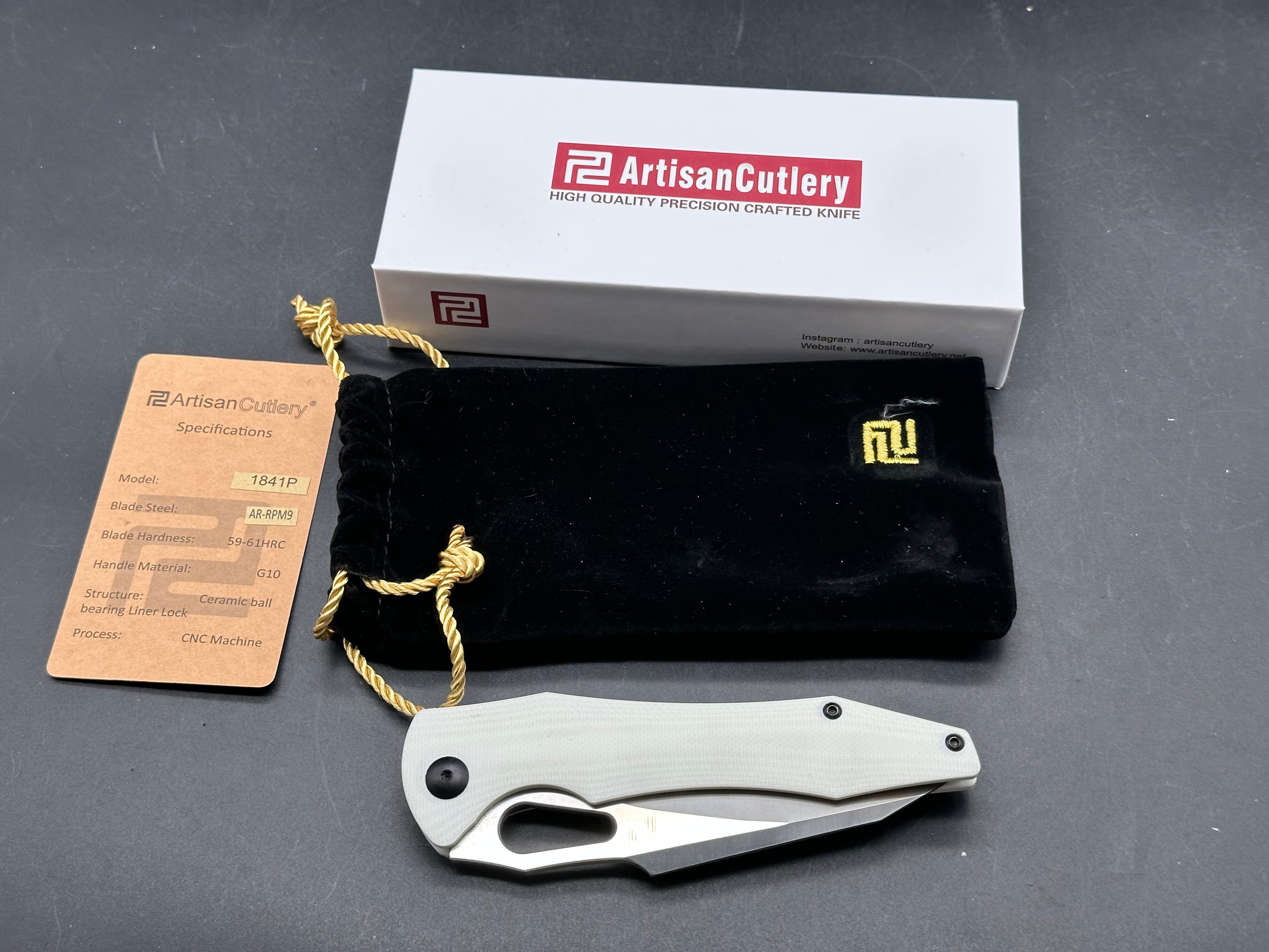 ARTISAN CUTLERY GREAT WHITE (WMK EXCLUSIVE) FOLDING KNIFE WHITE G10 SATIN BLADE
