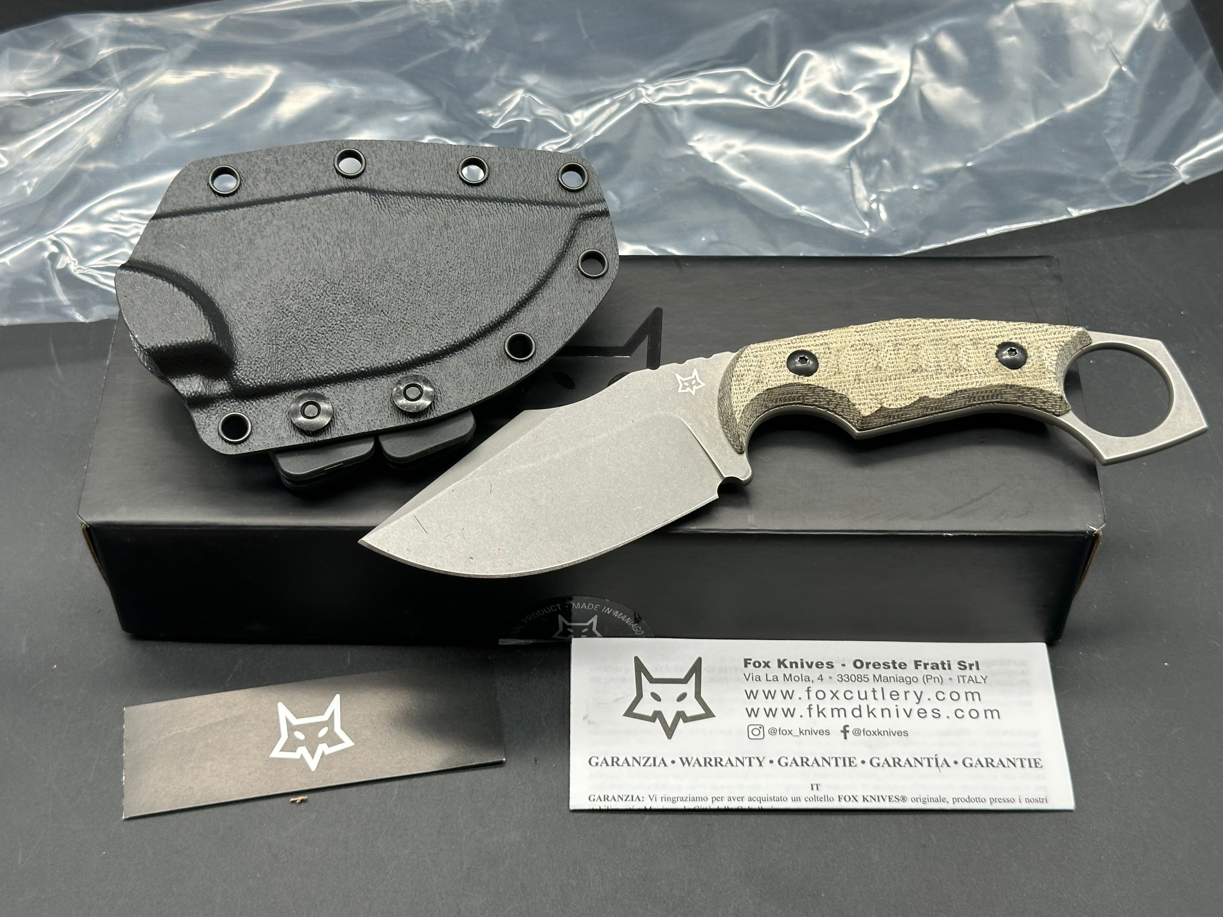 Fox Knives Monkey Thumper Fixed Blade Knife OD Green Micarta (3.5" Stonewash)