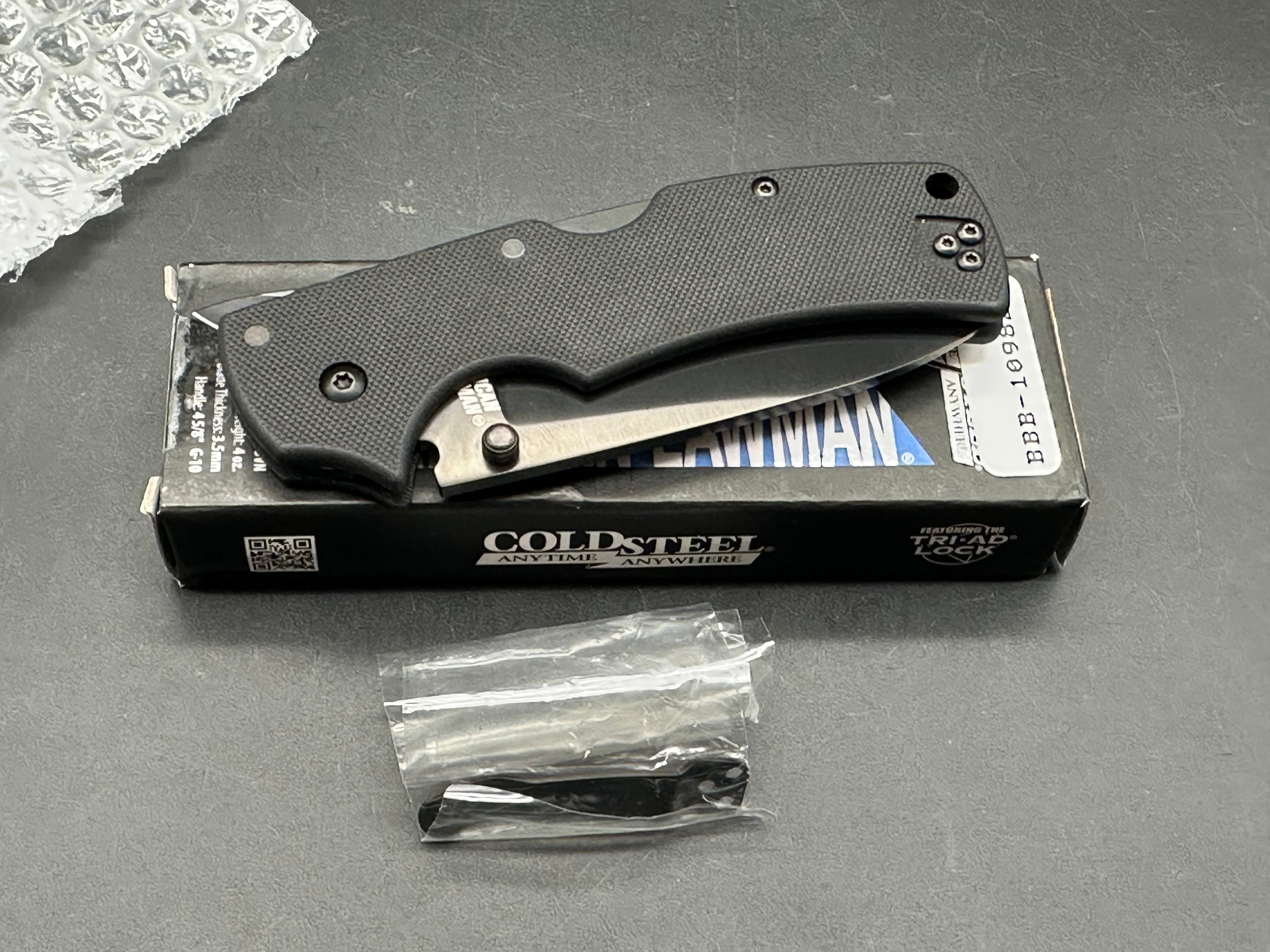 Cold Steel American Lawman Folding Knife 3.5" Straight Edge Black