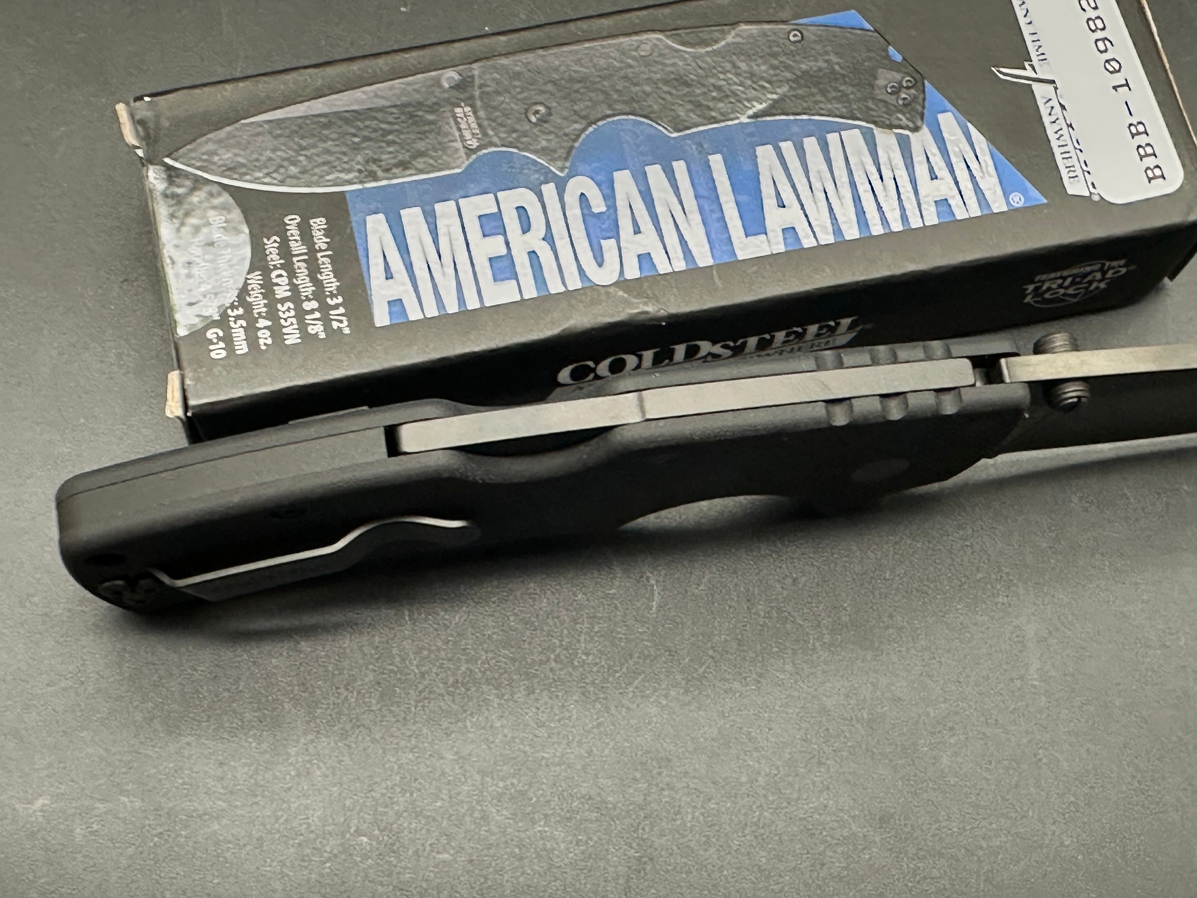 Cold Steel American Lawman Folding Knife 3.5" Straight Edge Black