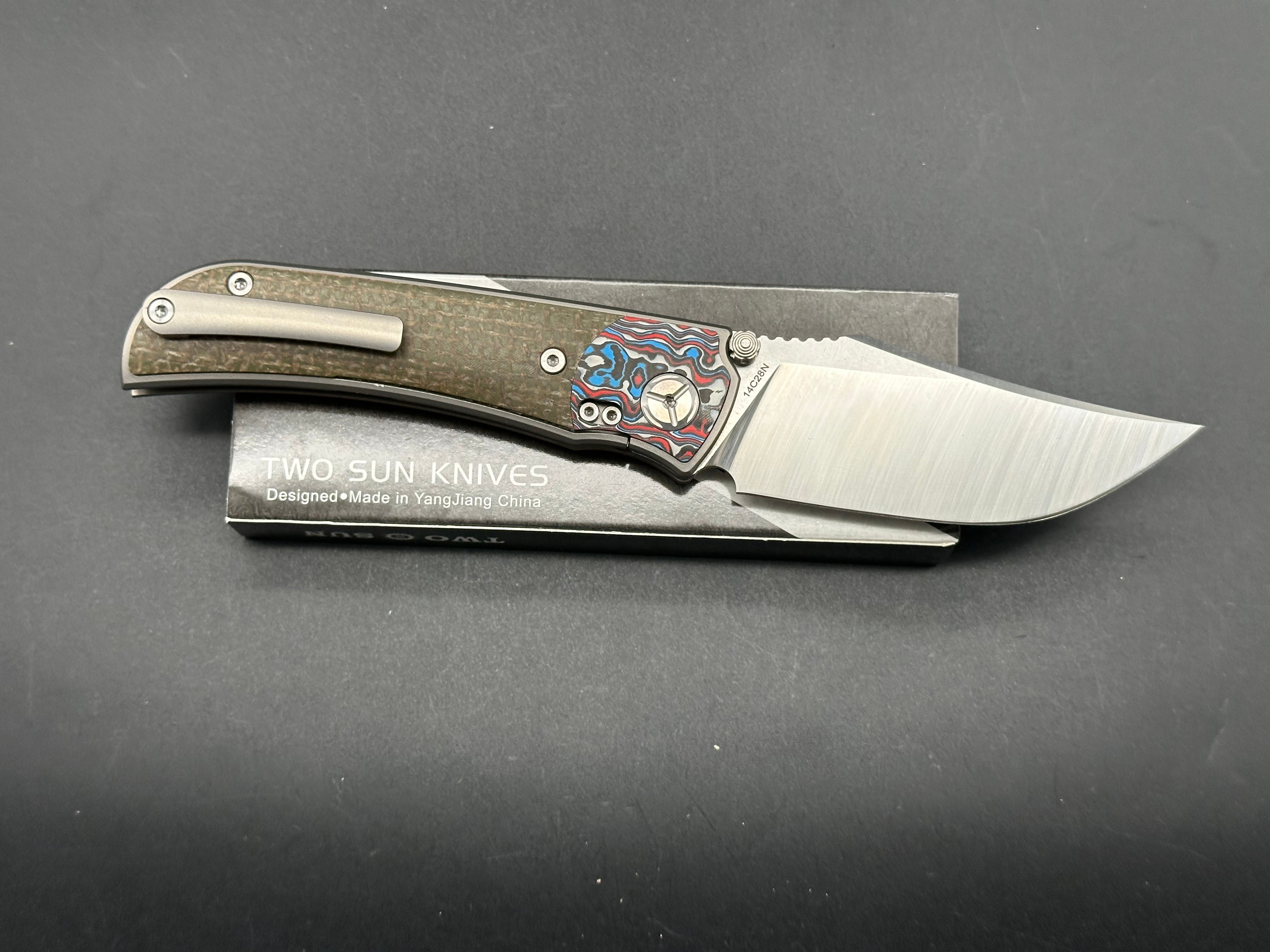 TwoSun TS301 micarta/CF handle w/14C28N blade
