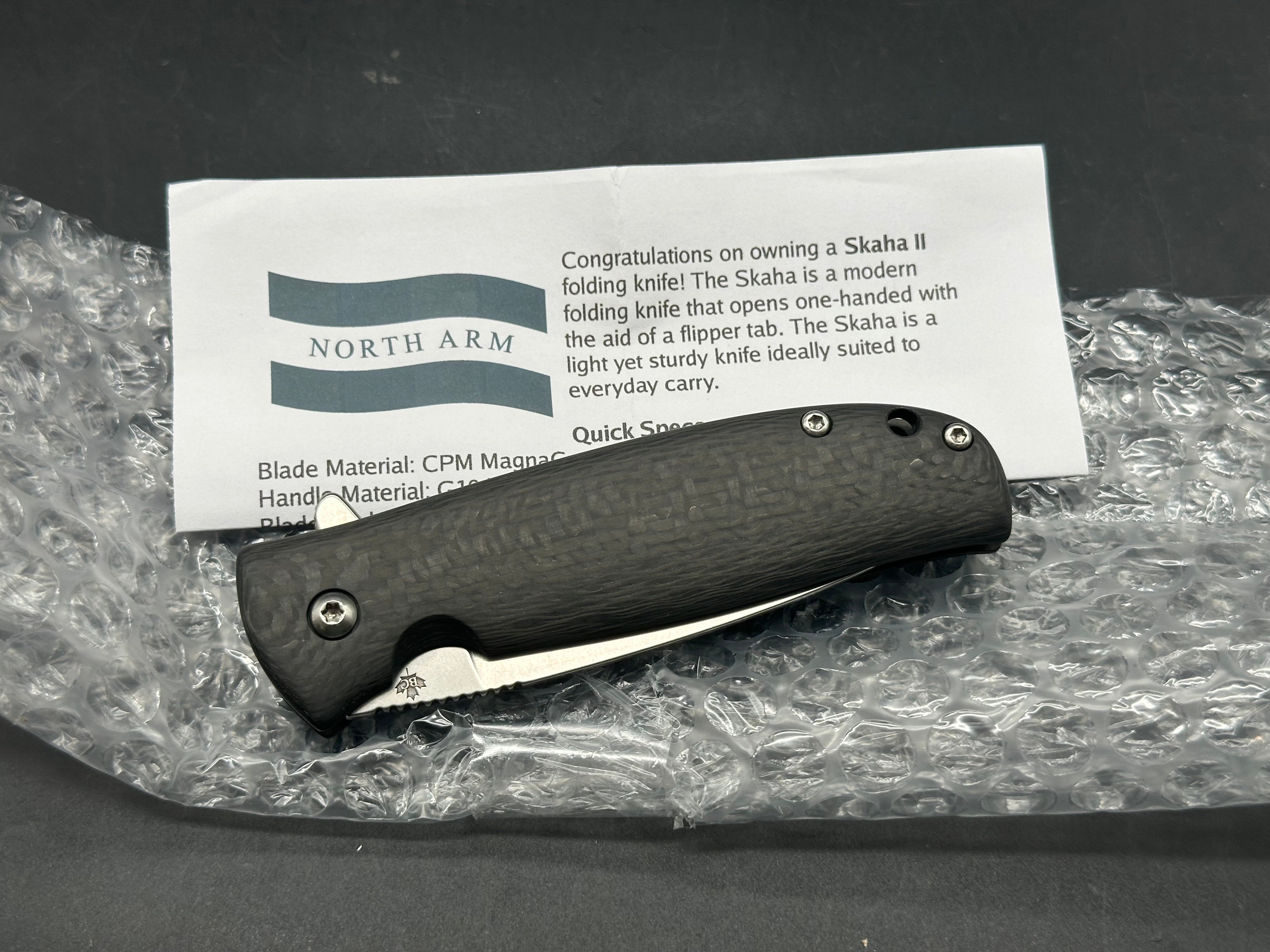 North Arm Skaha II, Polished stonewash blade, Carbon Fiber Handle