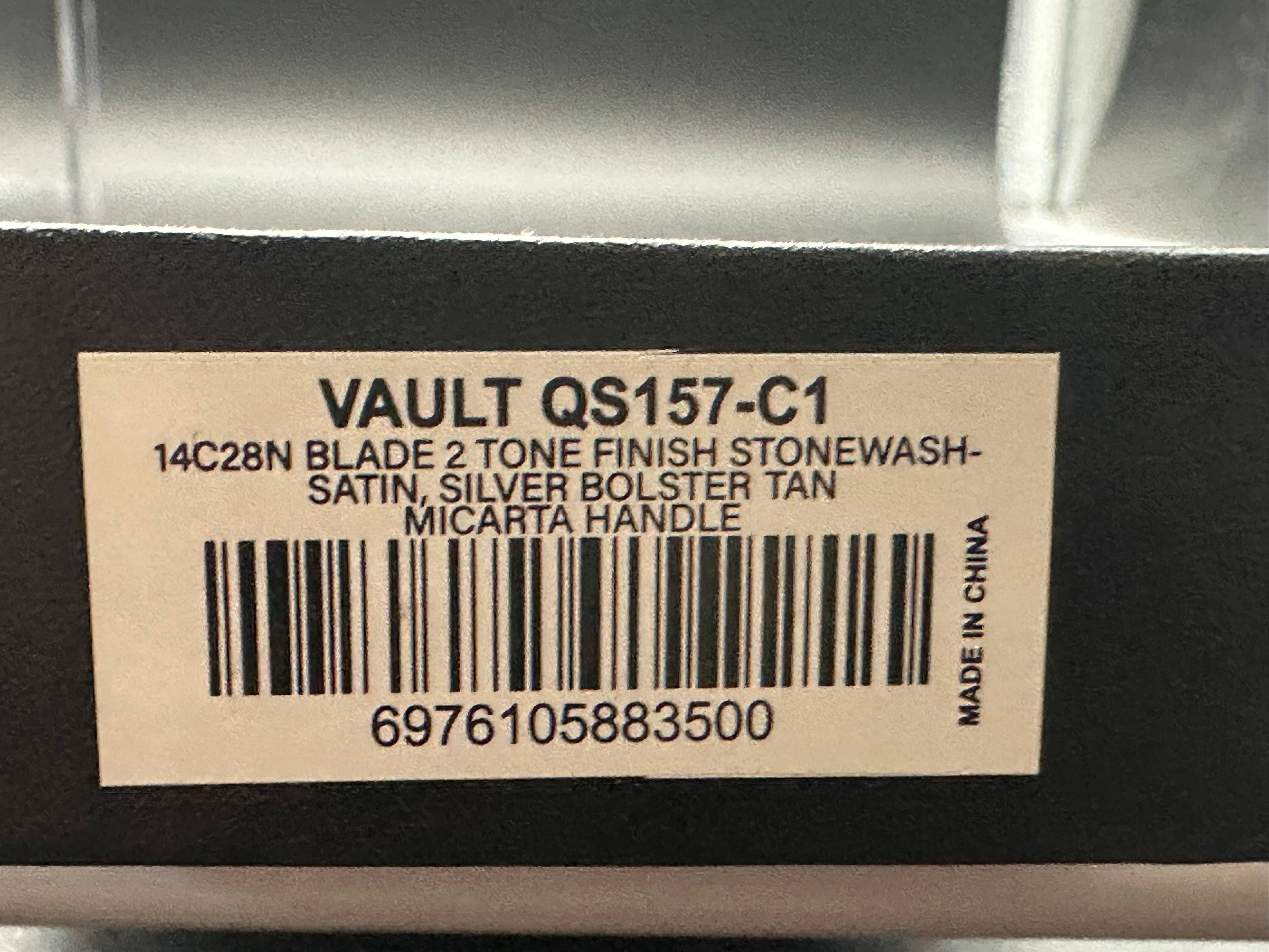 QSP VAULT GLYDELOCK FOLDING KNIFE TAN MICARTA HANDLE 14C28N PLAIN EDGE SATIN FINISH