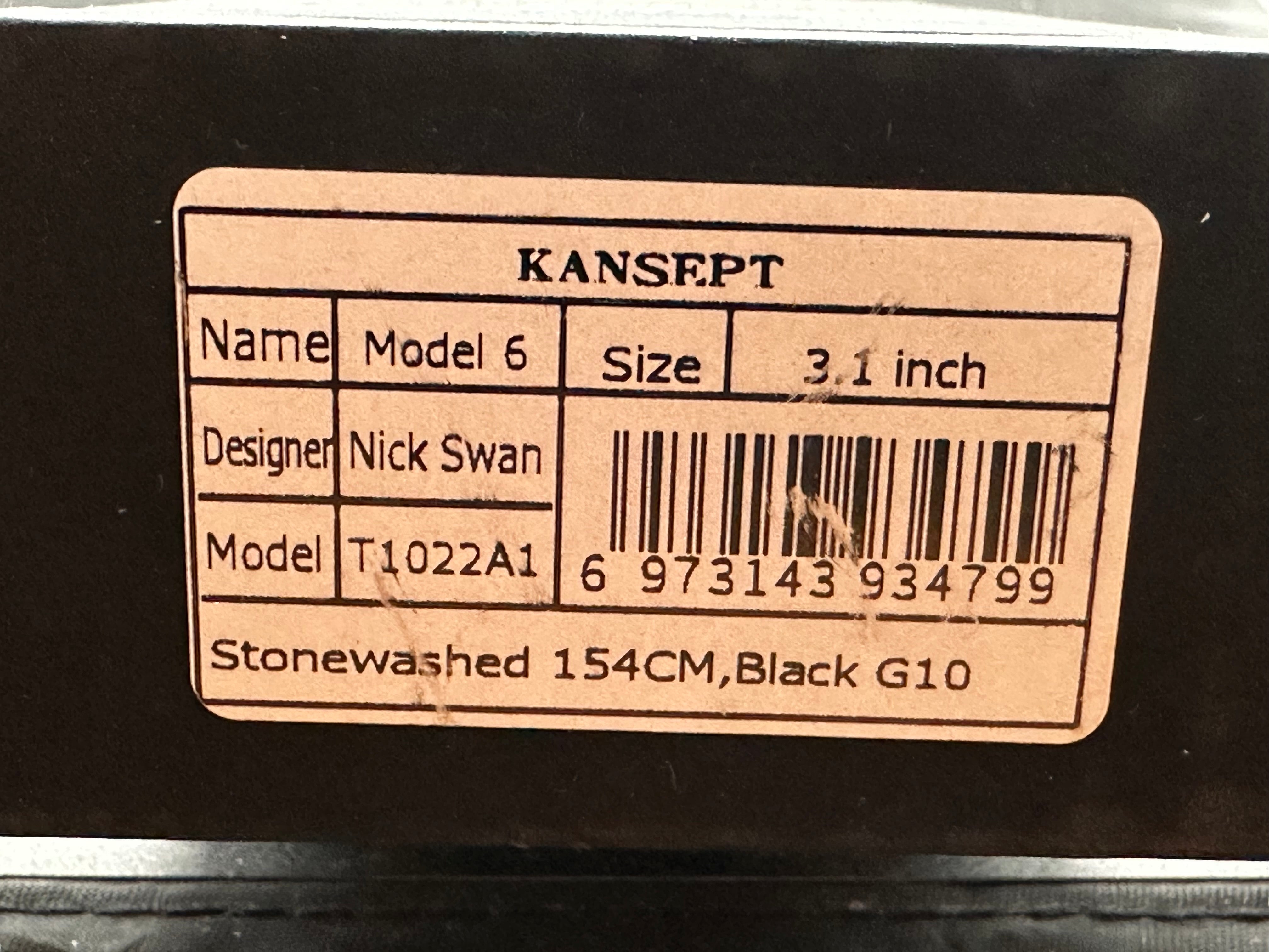 Kansept MODEL 6 FOLDING KNIFE BLACK G10 HANDLE 154CM PLAIN EDGE