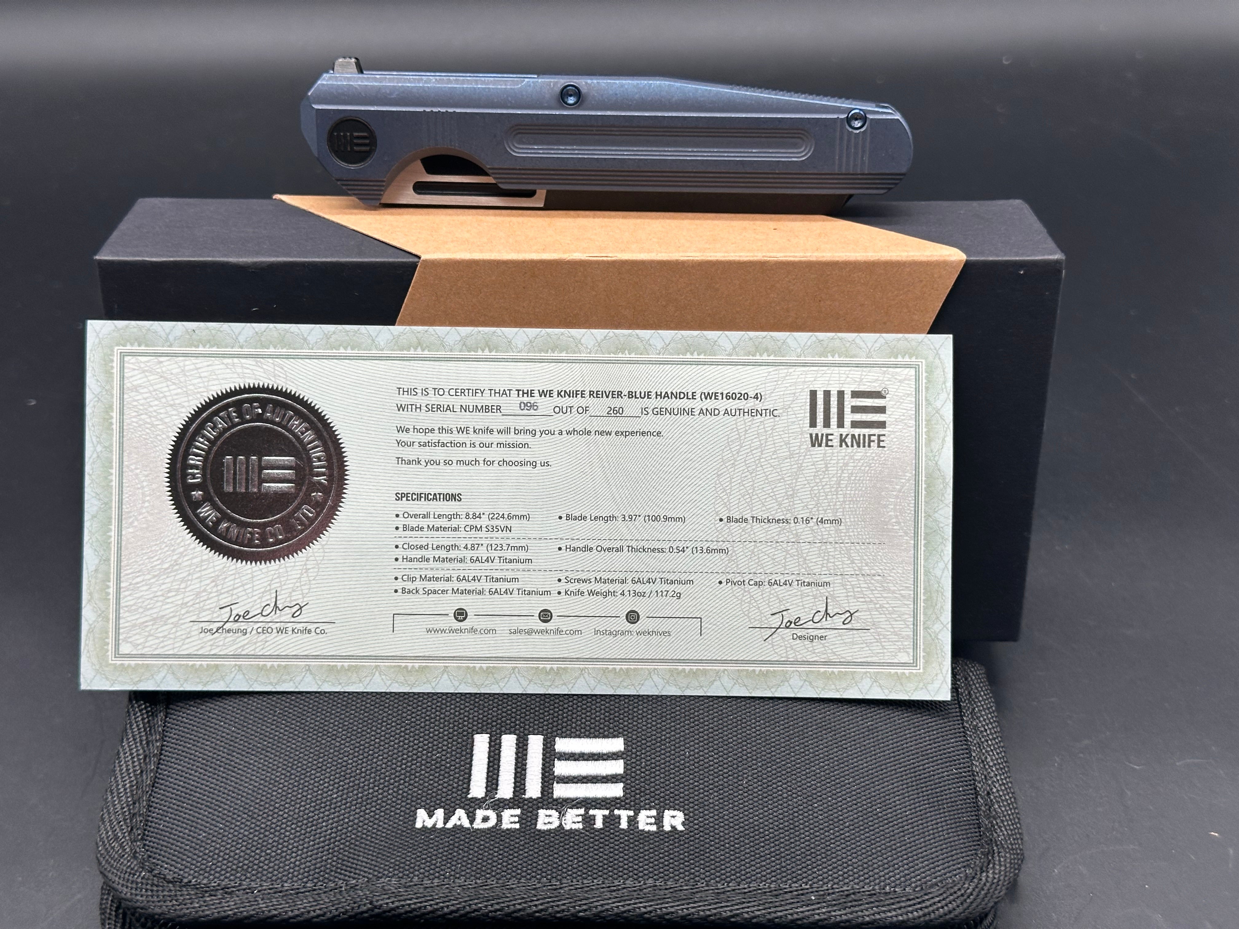 WE Knife Co. Reiver Frame Lock Knife Blue Titanium (3.97" BSW) WE16020-4