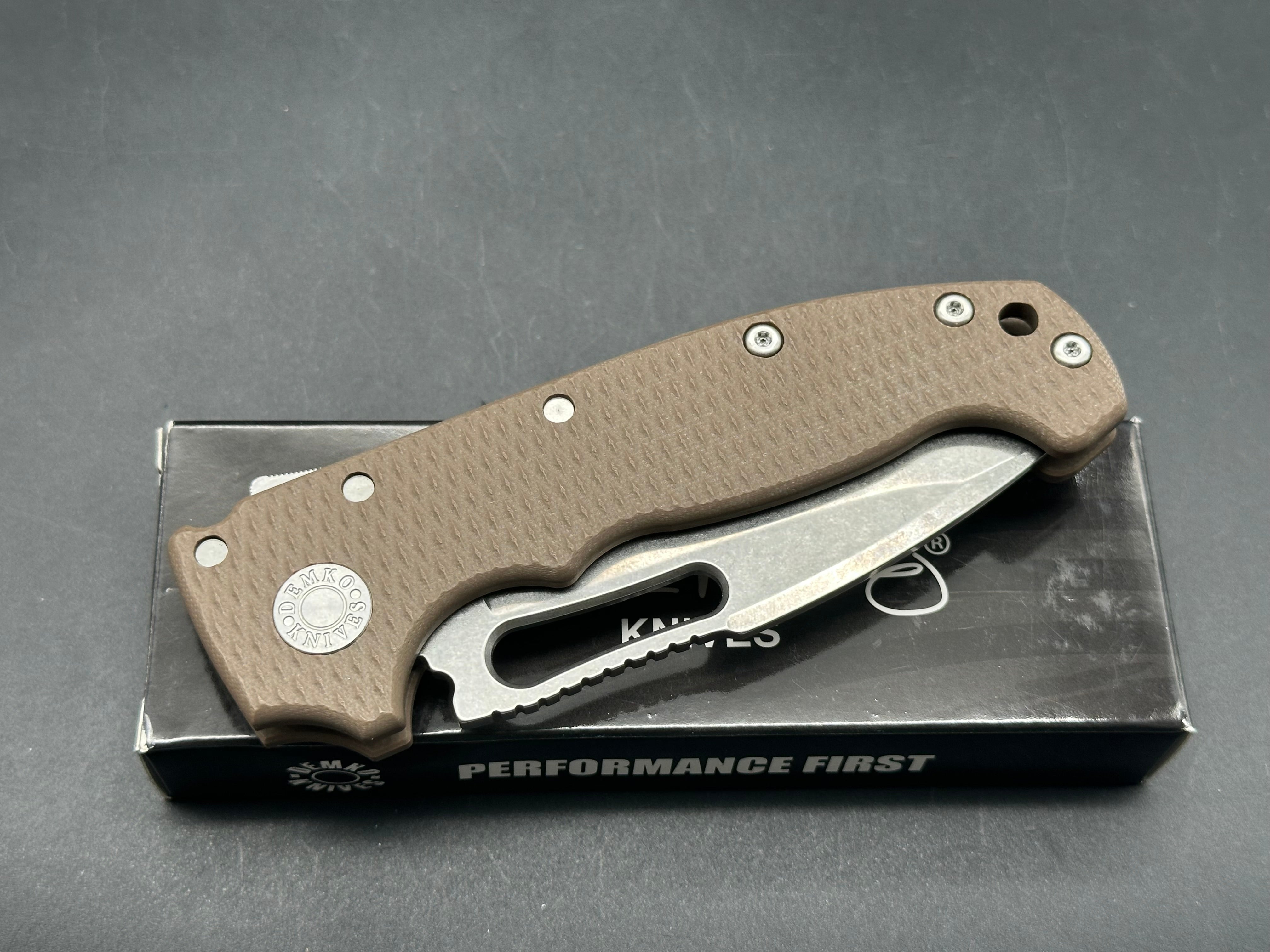 Demko MG AD20S Harpoon Drop Point Shark Lock Earth G10 Handle Stonewash CPM-20CV Blade