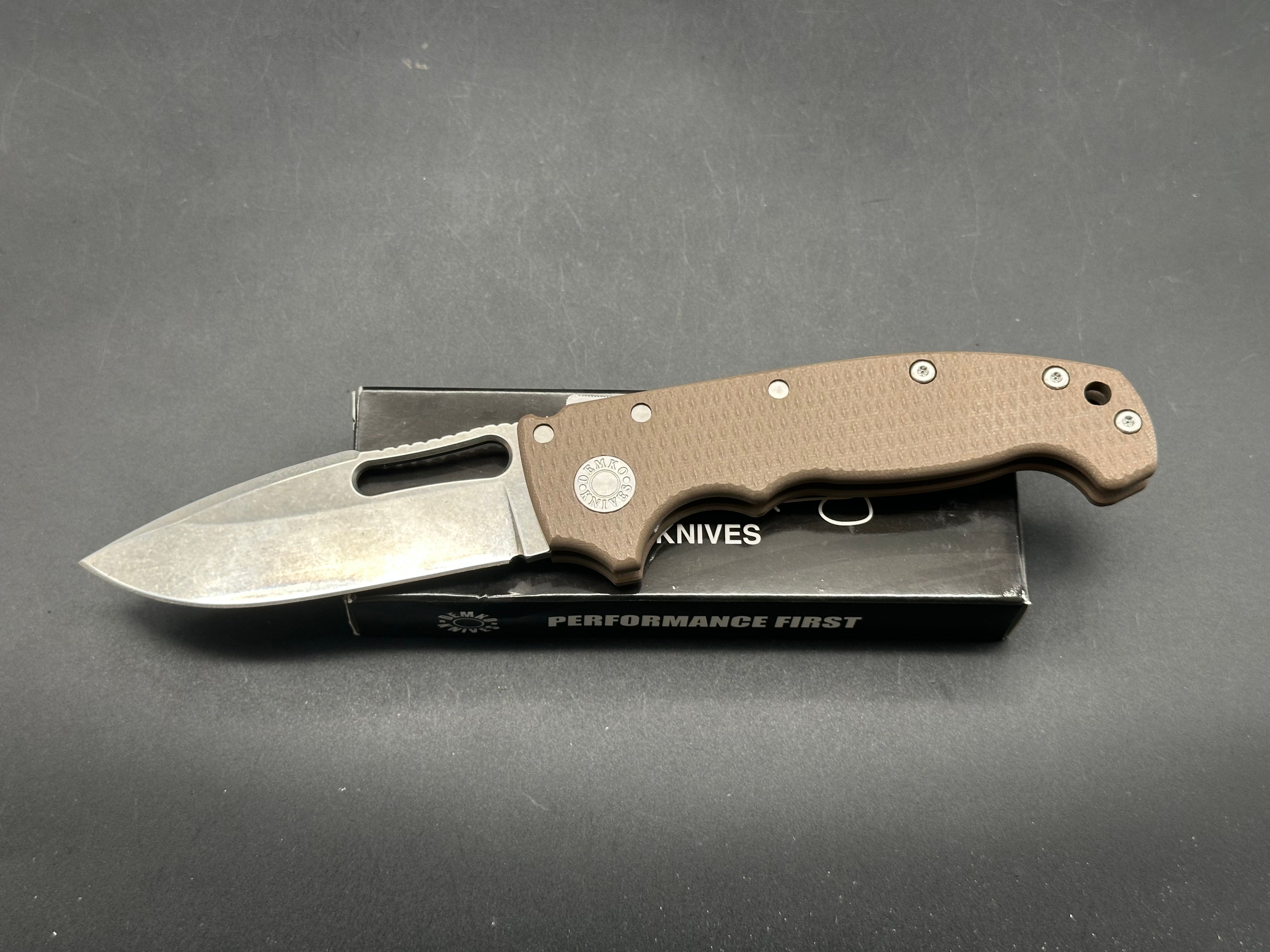 Demko MG AD20S Harpoon Drop Point Shark Lock Earth G10 Handle Stonewash CPM-20CV Blade