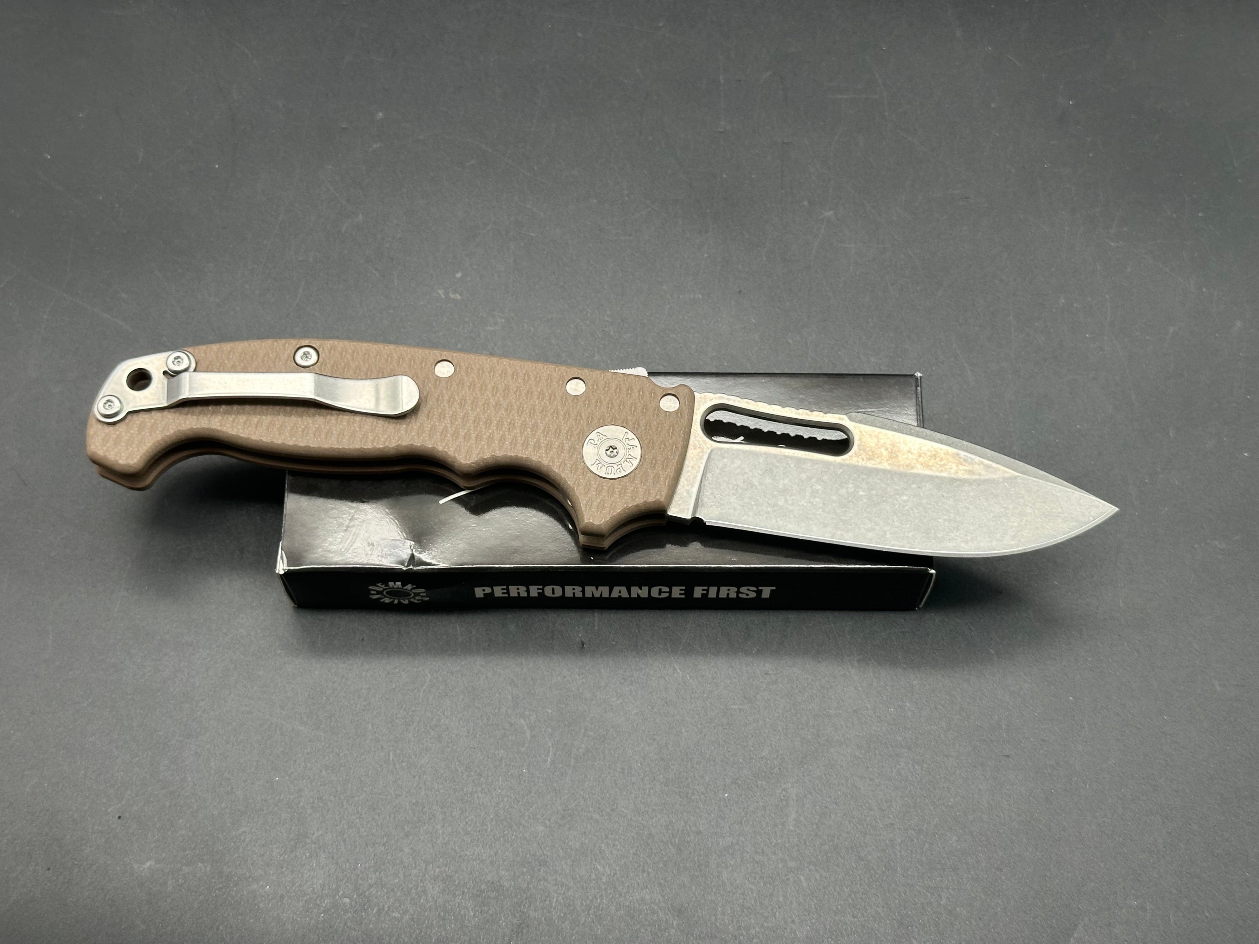 Demko MG AD20S Harpoon Drop Point Shark Lock Earth G10 Handle Stonewash CPM-20CV Blade