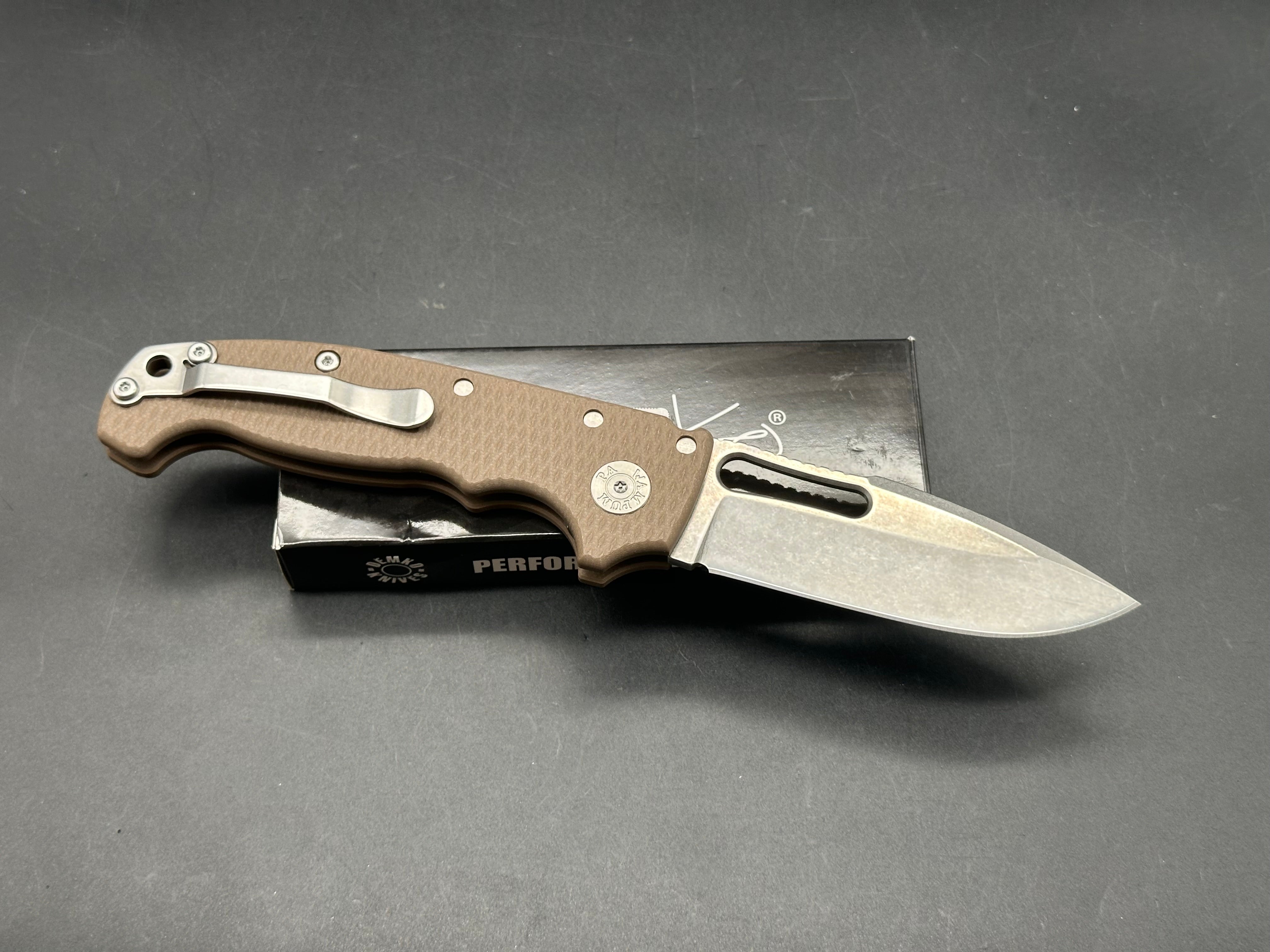 Demko MG AD20S Harpoon Drop Point Shark Lock Earth G10 Handle Stonewash CPM-20CV Blade