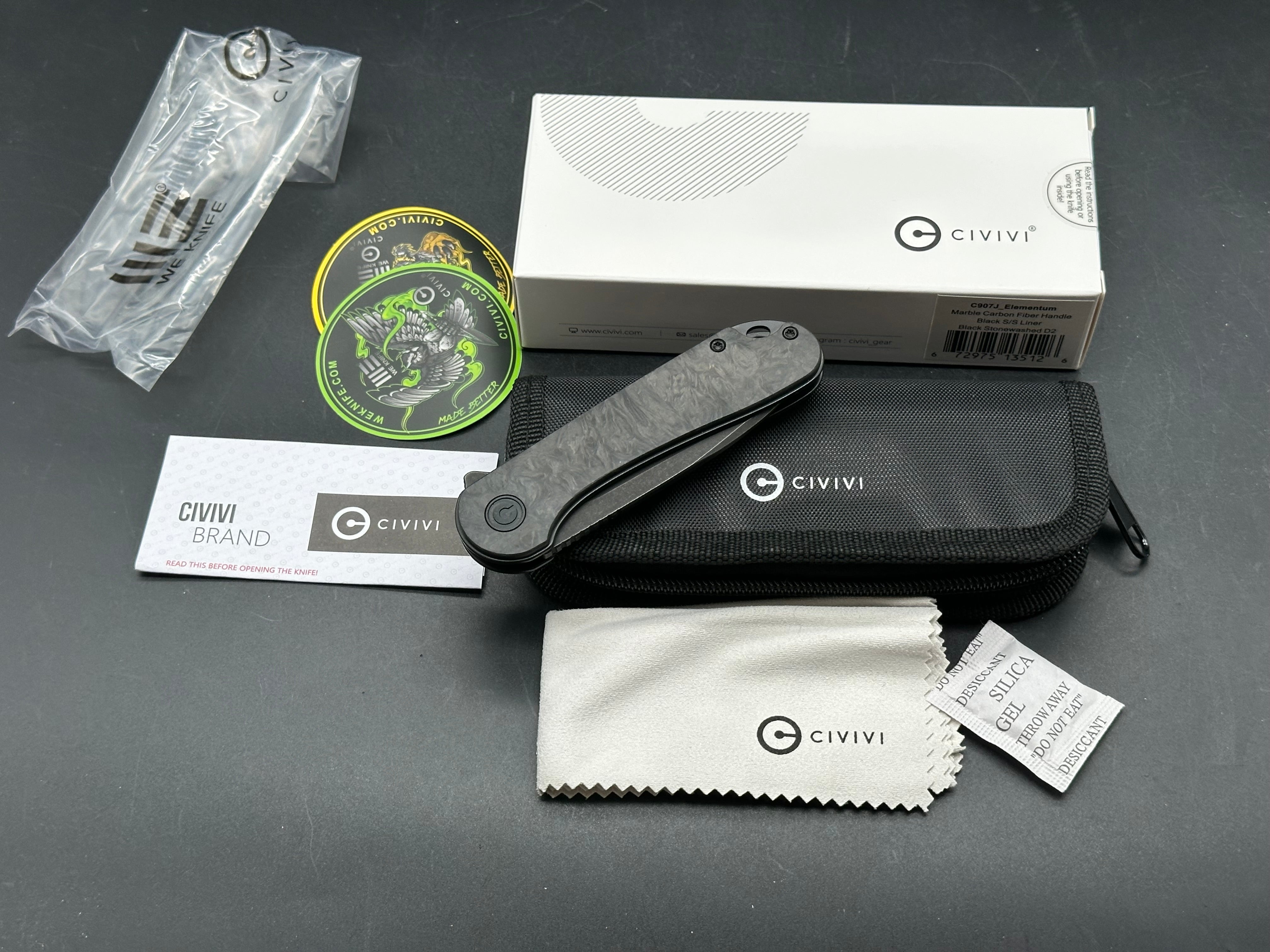 CIVIVI Elementum Liner Lock Knife Marble Carbon Fiber (2.9" Black Stonewash)