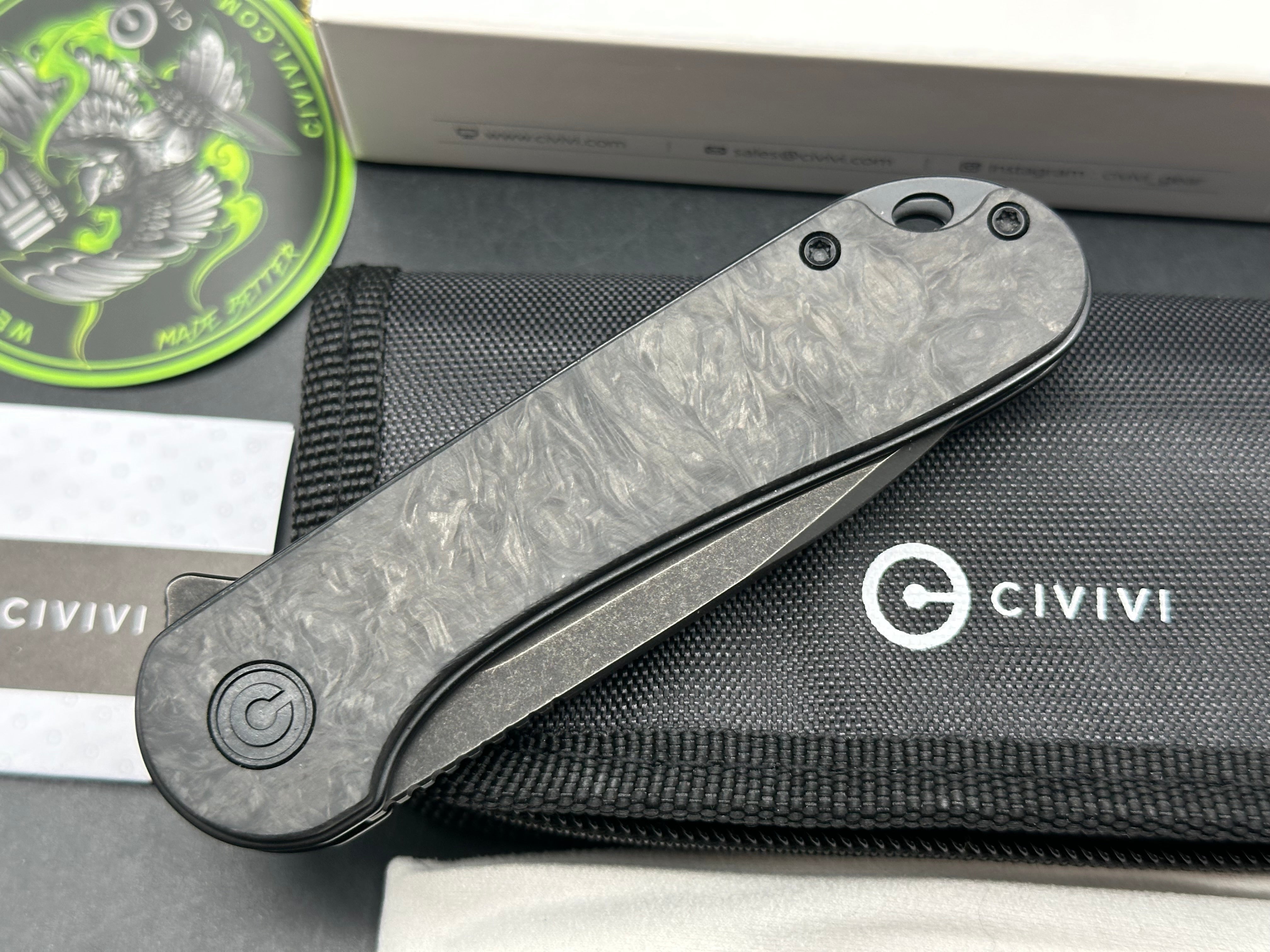 CIVIVI Elementum Liner Lock Knife Marble Carbon Fiber (2.9" Black Stonewash)