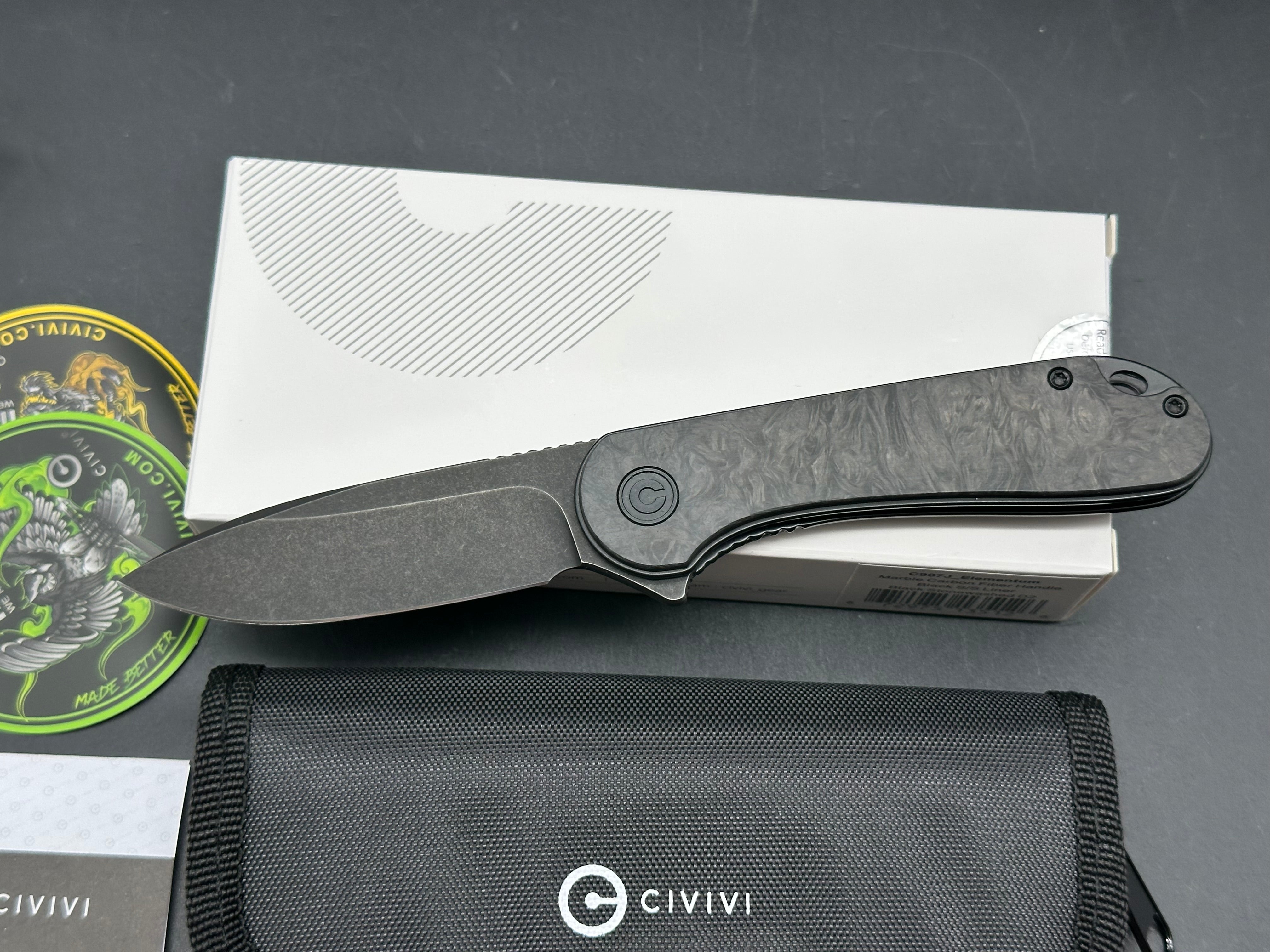 CIVIVI Elementum Liner Lock Knife Marble Carbon Fiber (2.9" Black Stonewash)