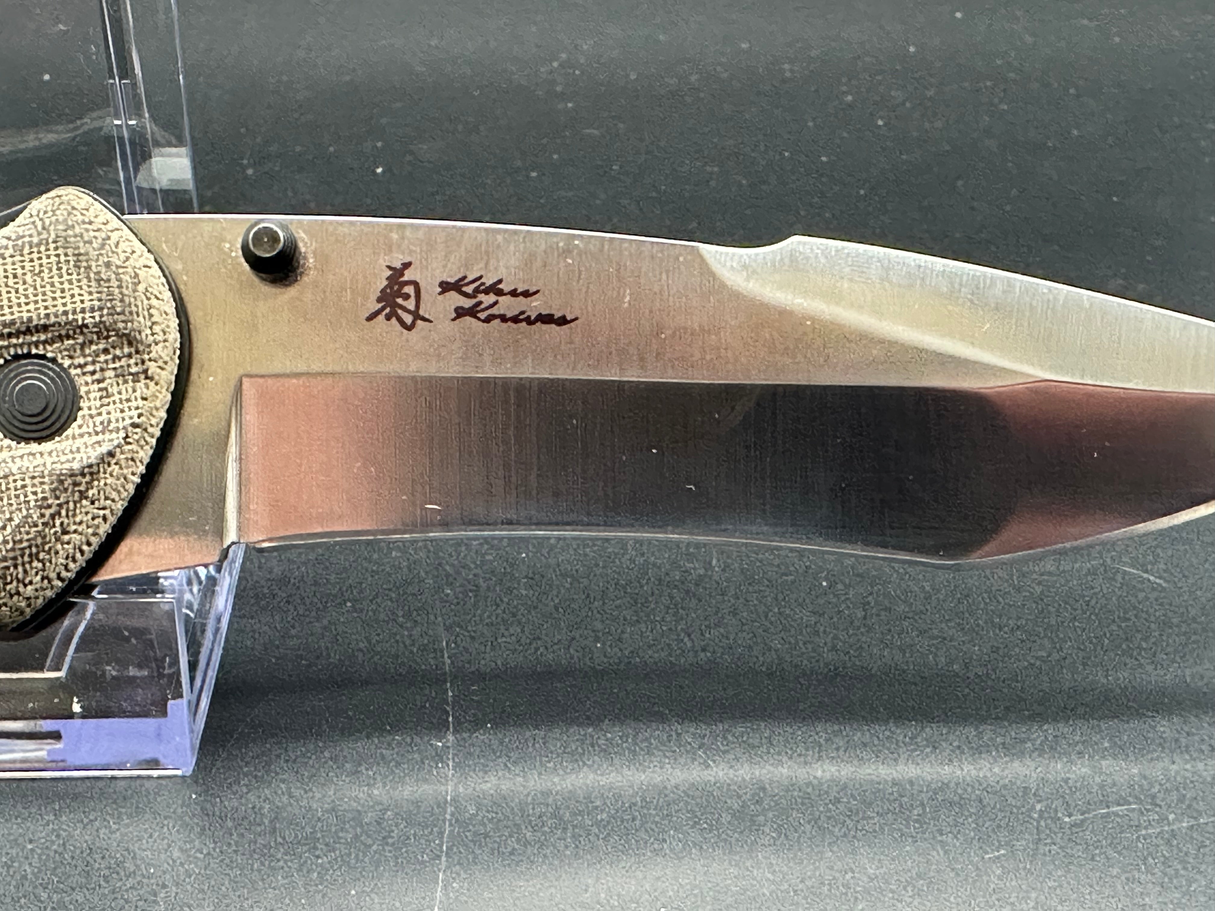SOG Kiku, large AUS 8, 4.5” tan micarta