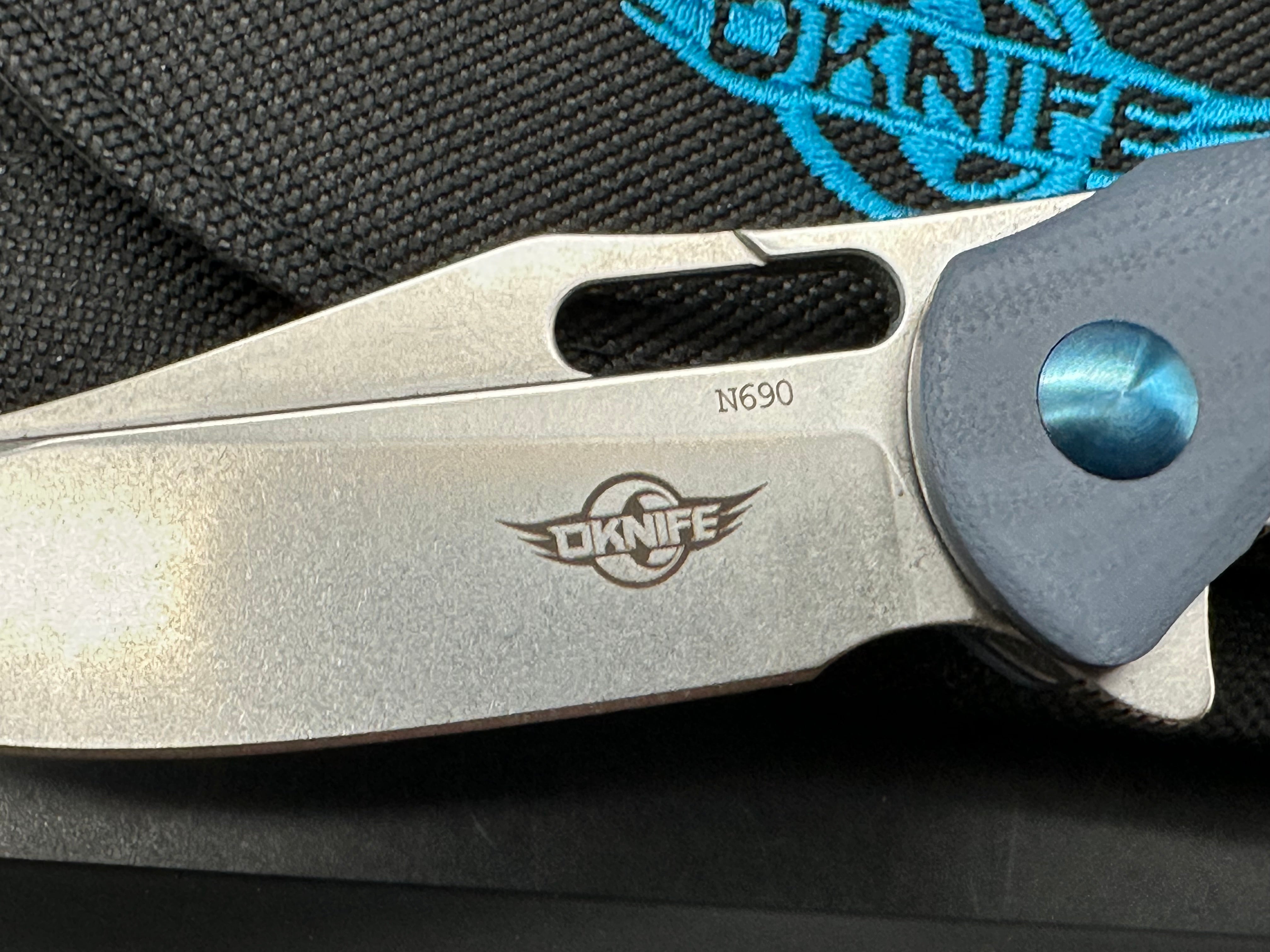 Oknife Splint Flipper Knife 2.97" Stonewashed N690 Clip Point Blade, Gray (Blue) G10 Handles, Liner Lock