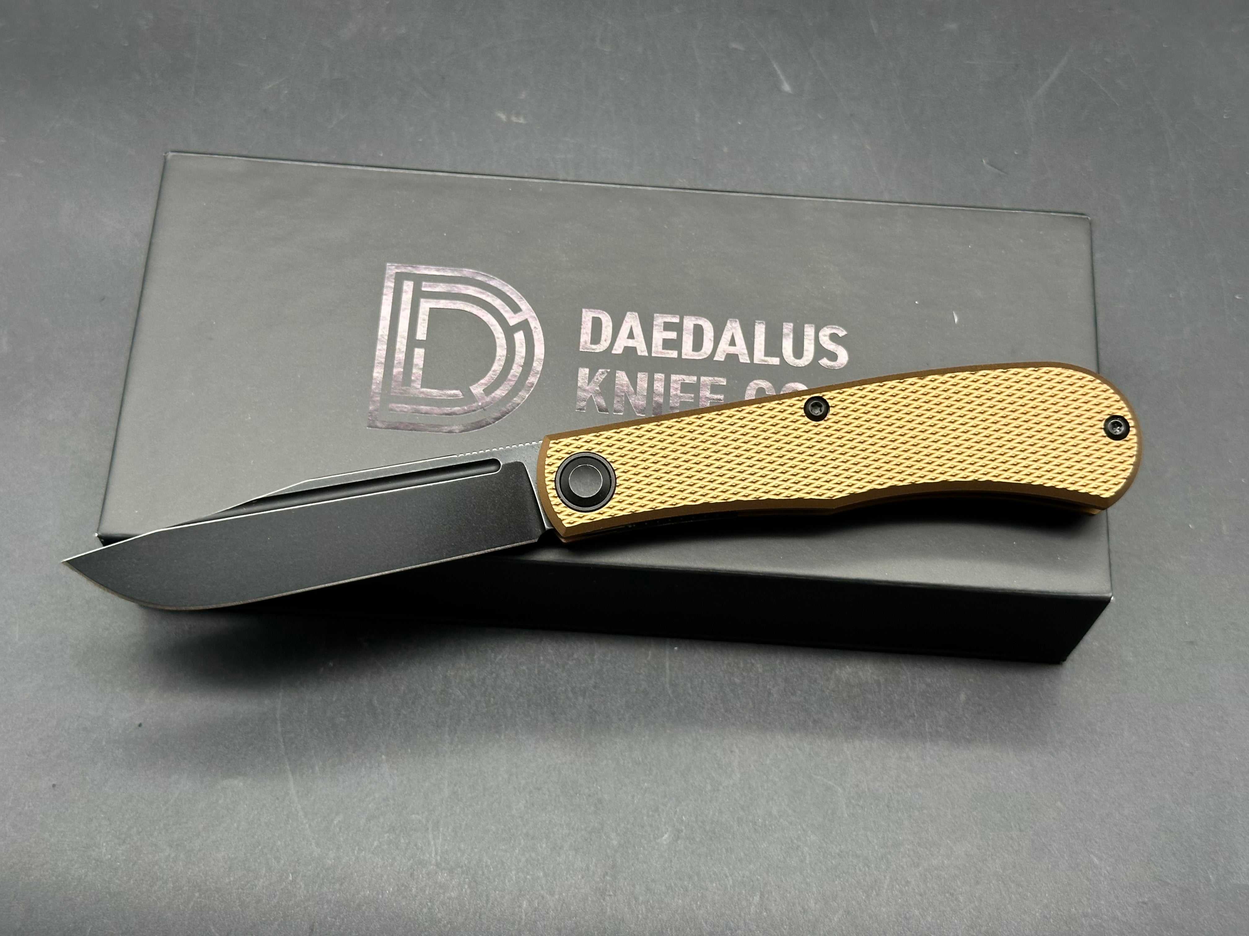 Daedalus Knife Co. Lab Bronze Aluminum Handle Blackwash Finish 154CM Blade