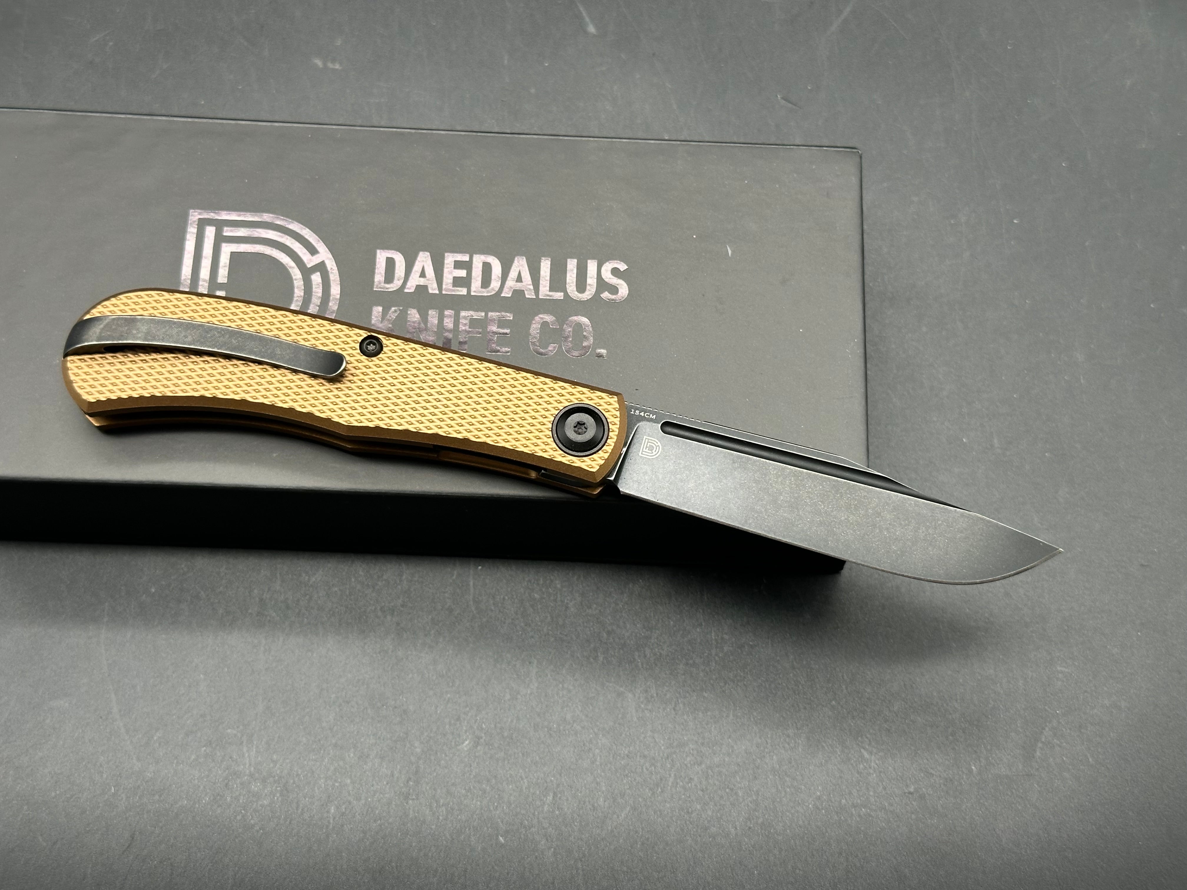 Daedalus Knife Co. Lab Bronze Aluminum Handle Blackwash Finish 154CM Blade