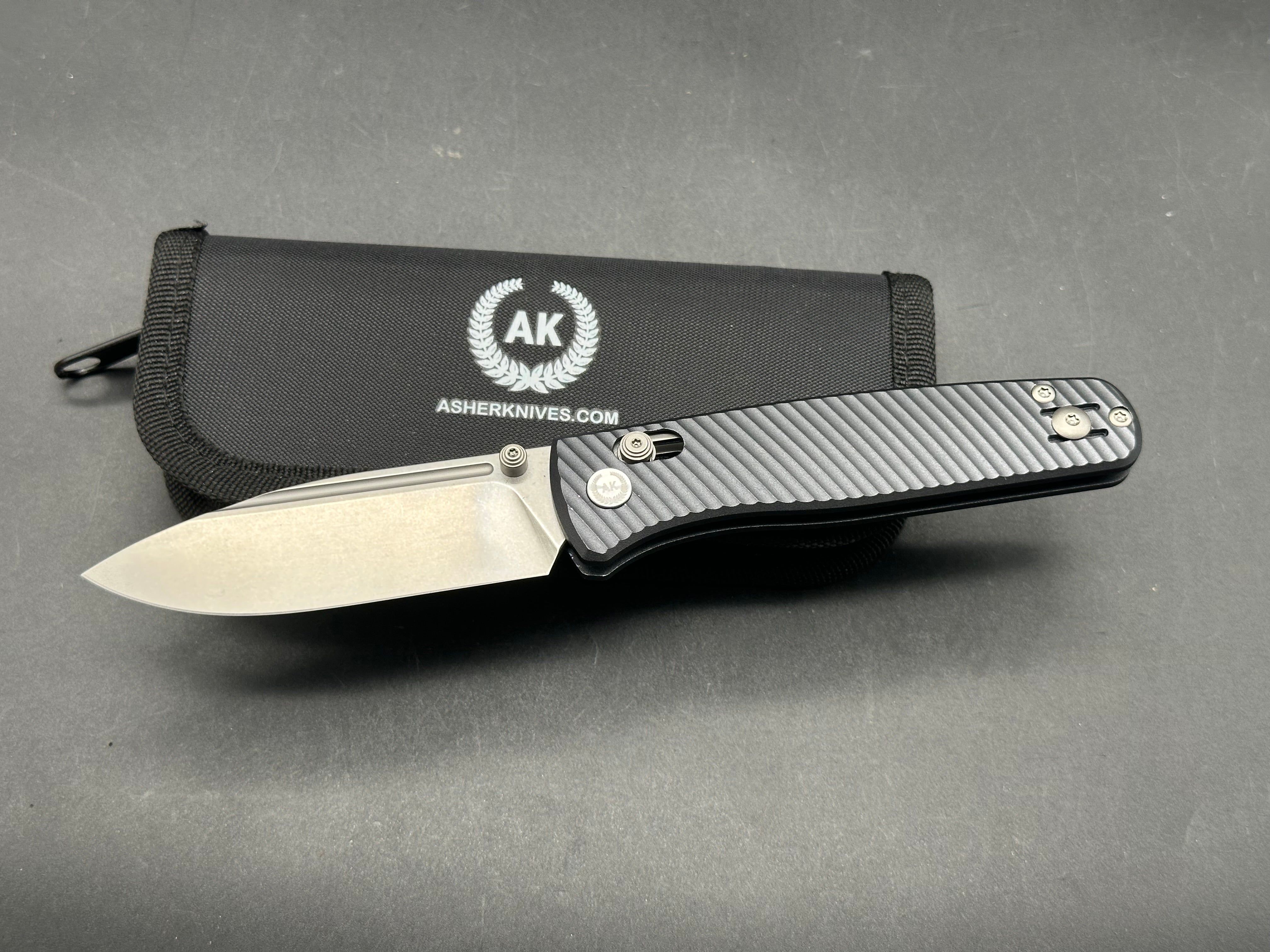 Asher Nomad 3.2" CPM S90V Stonewash Blade with Blue/Black Aluminum Handle