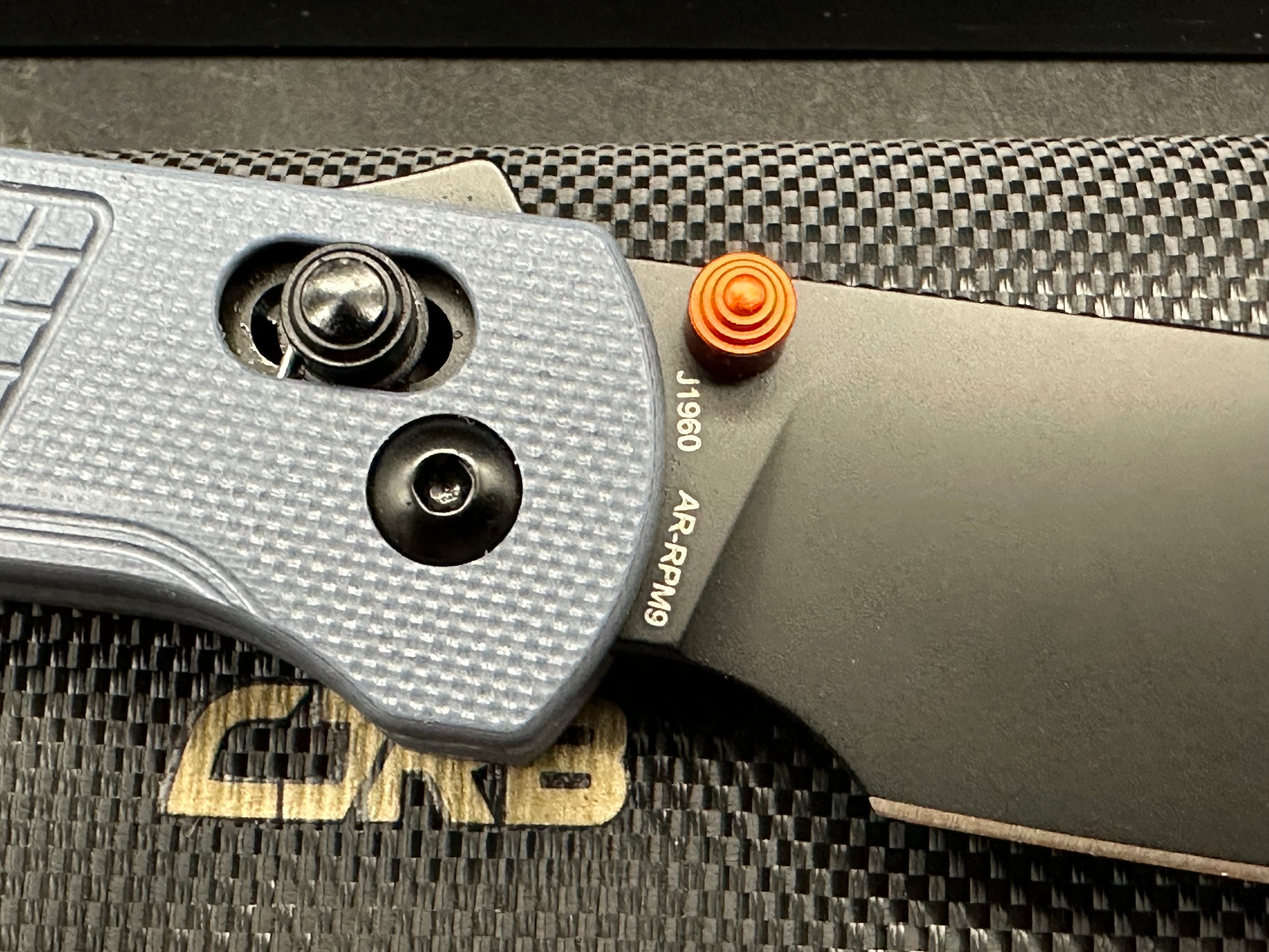 CJRB Bolt Folding Knife Blue G10 Handle AR-RPM9 Drop Point Plain Edge Black PVD Finish