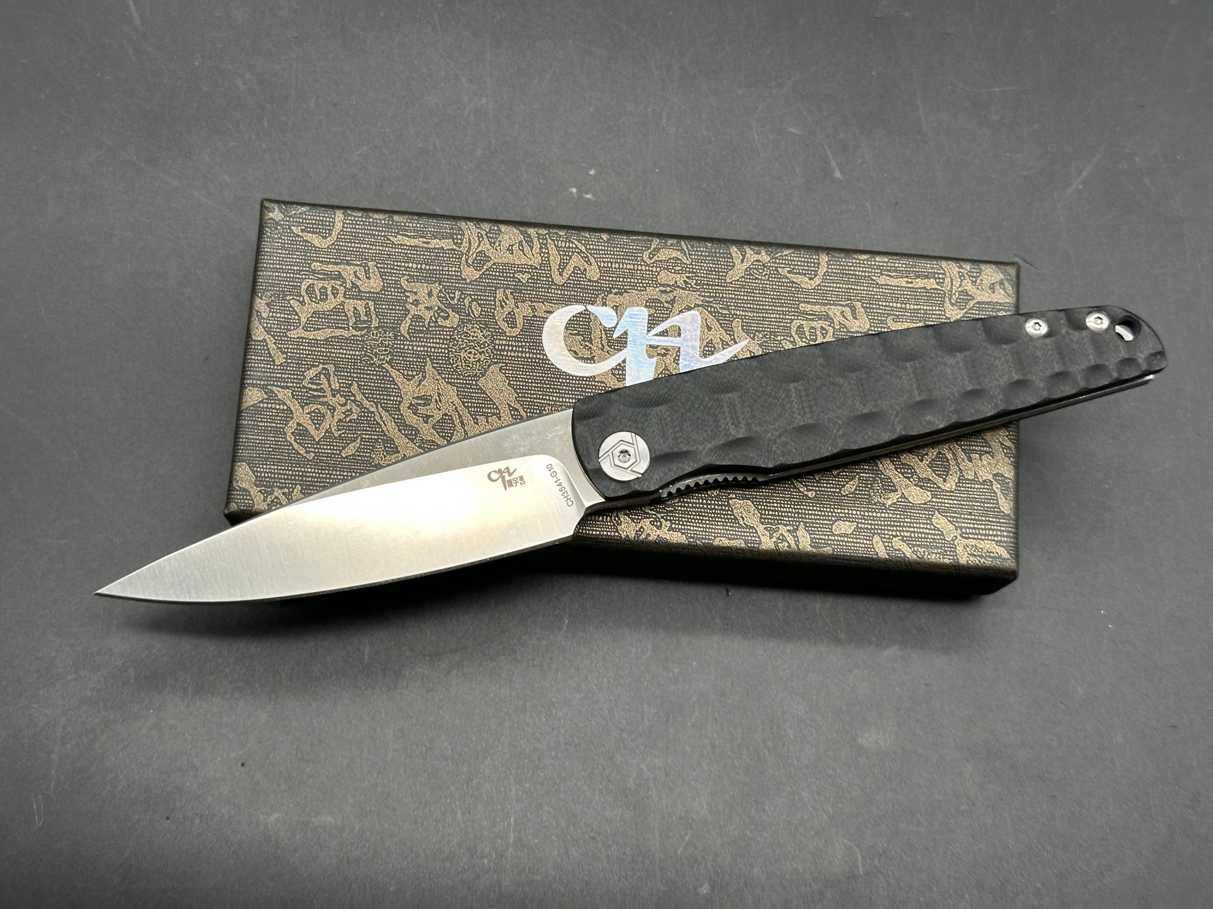 CH Folding Knife Black G10 Handle D2 Plain Edge Satin Finish CH3541-G10-BLK