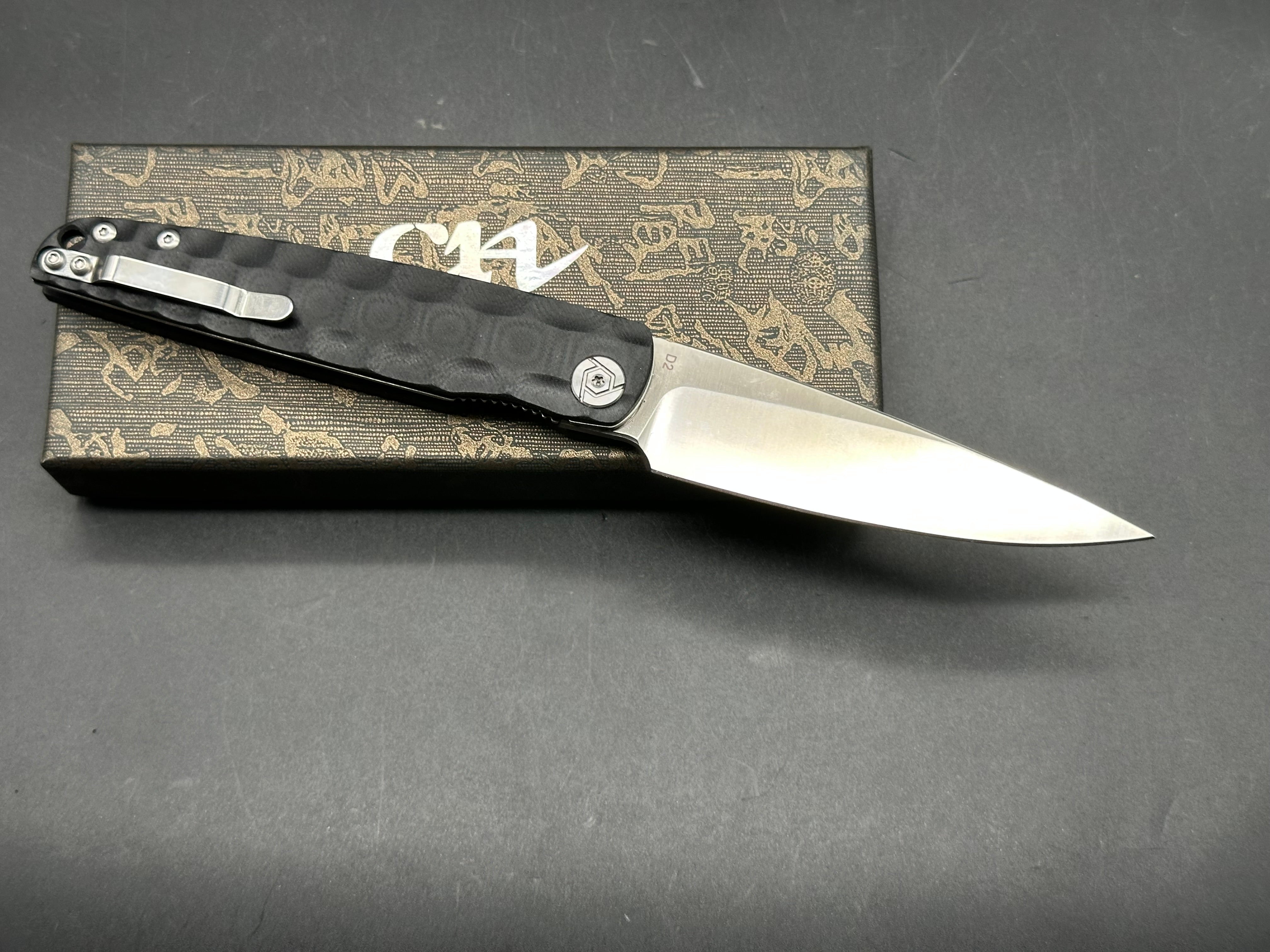 CH Folding Knife Black G10 Handle D2 Plain Edge Satin Finish CH3541-G10-BLK