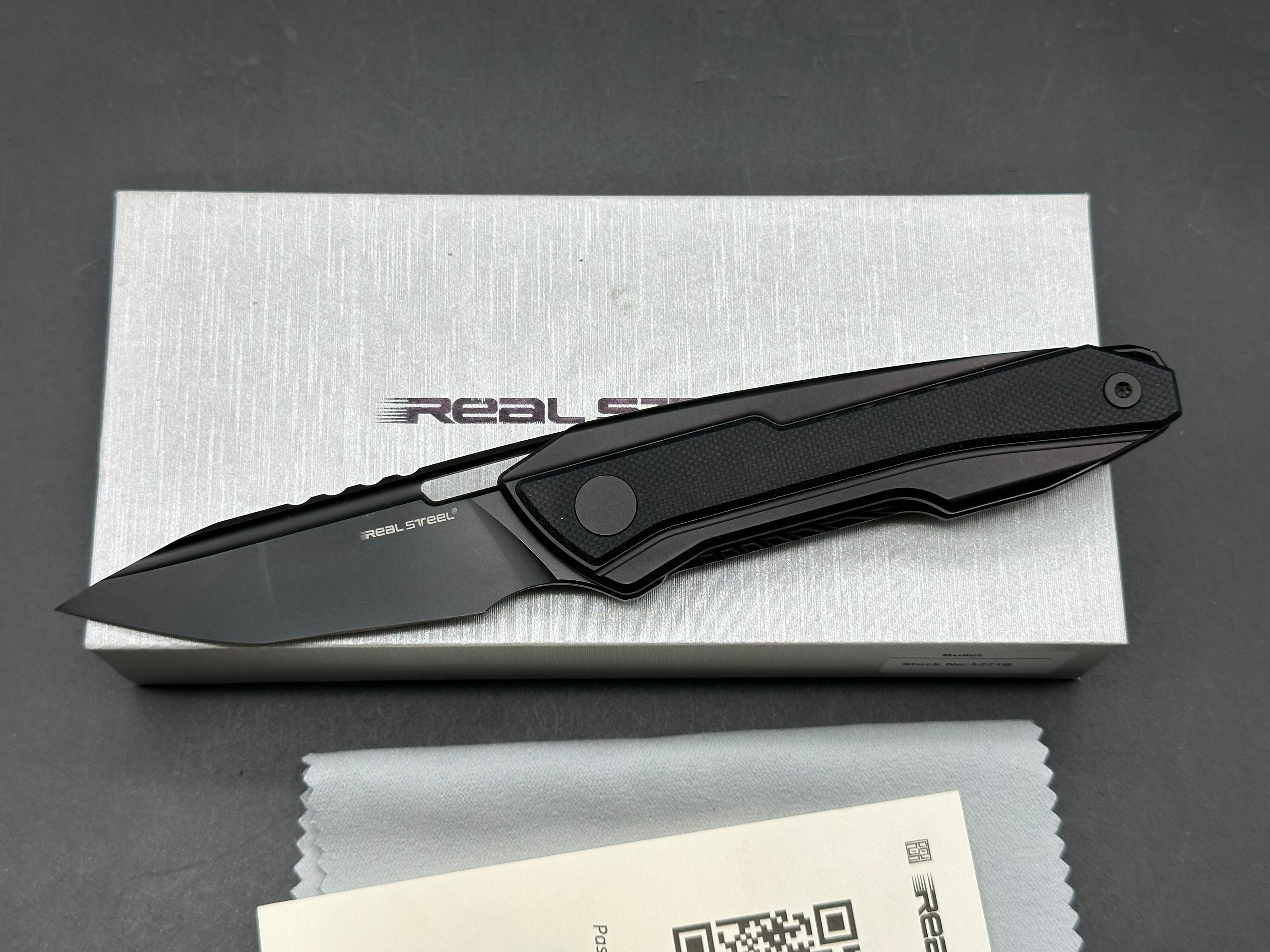 Real Steel Bullet EDC Folding Knife Black Titanium/G10 Handle S35VN Modified Tanto Plain black Blade