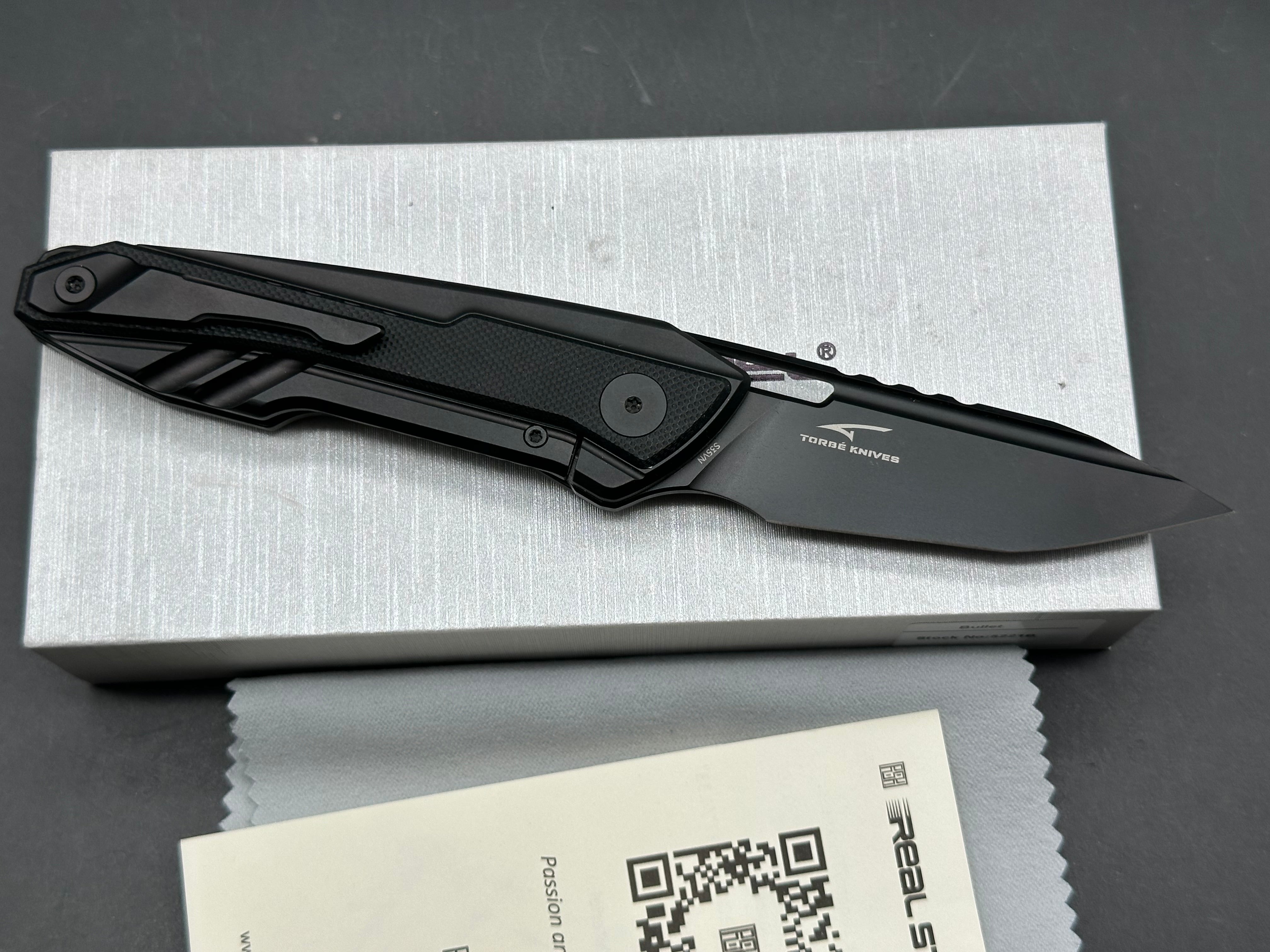 Real Steel Bullet EDC Folding Knife Black Titanium/G10 Handle S35VN Modified Tanto Plain black Blade