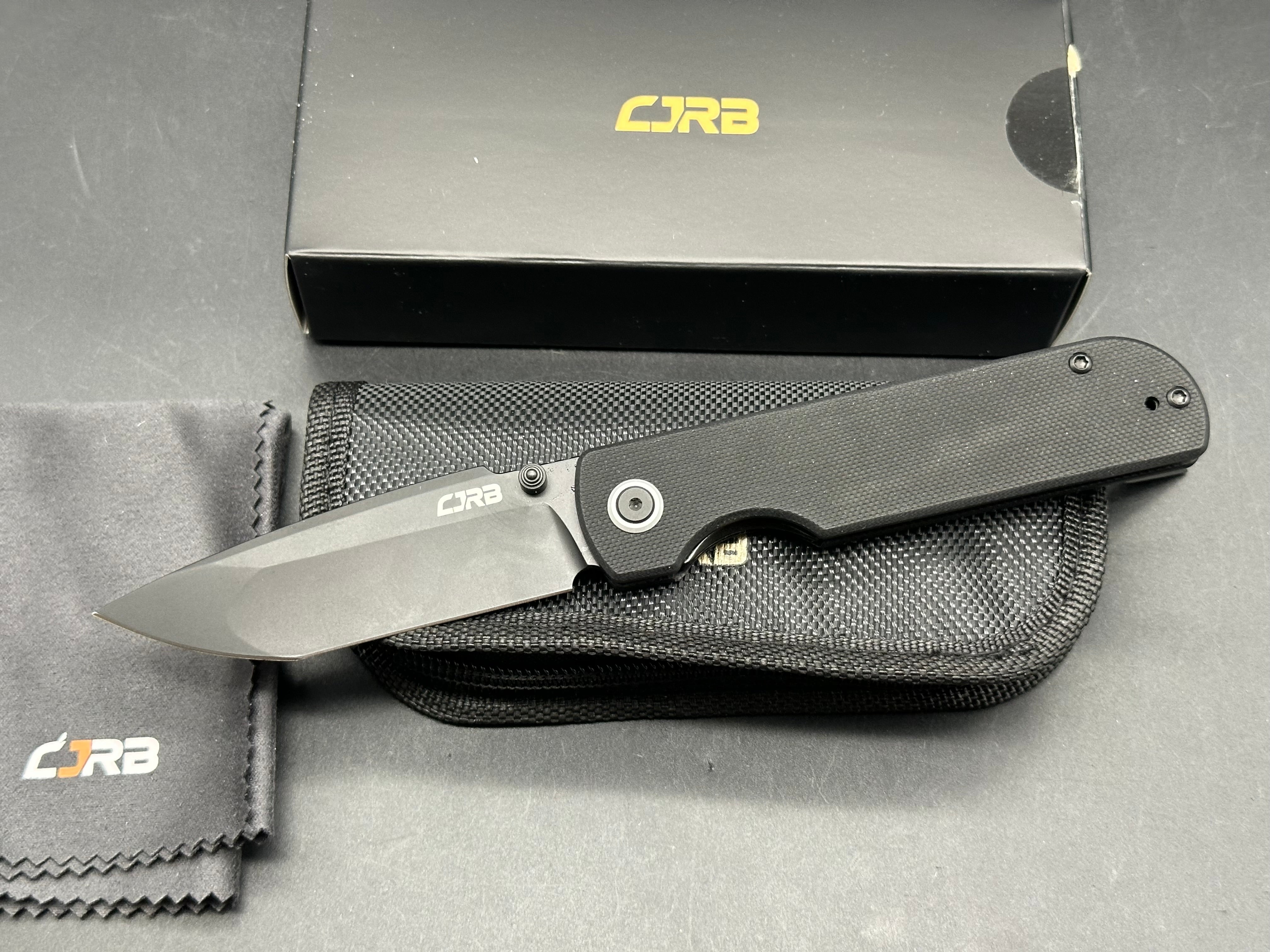 CJRB Nova Folding Knife Black G10 Handle AR-RPM9 Tanto Plain Black Blade