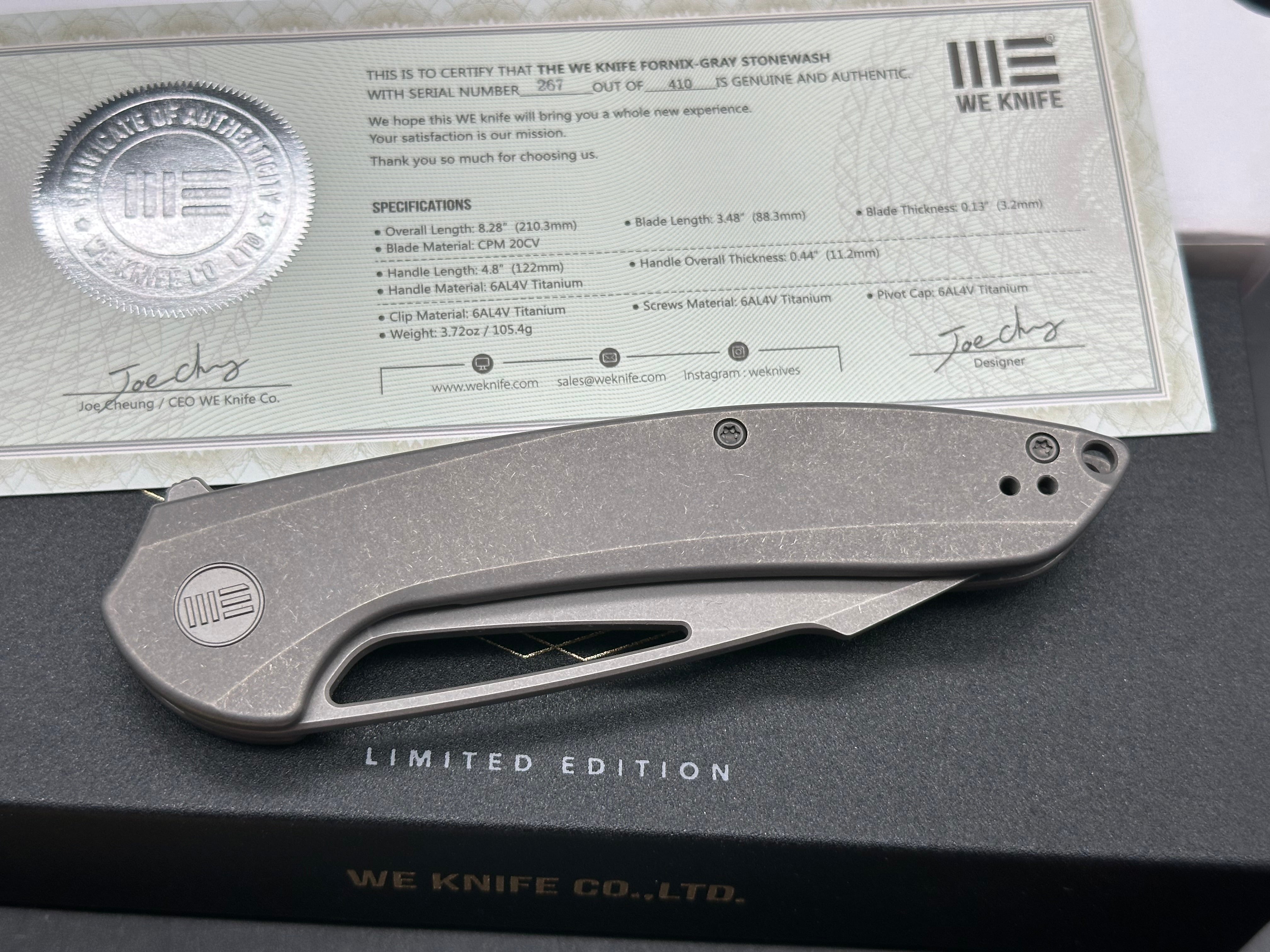 WE Fornix LTD ED 20CV harpoon/ stonewashed Ti Frame lock