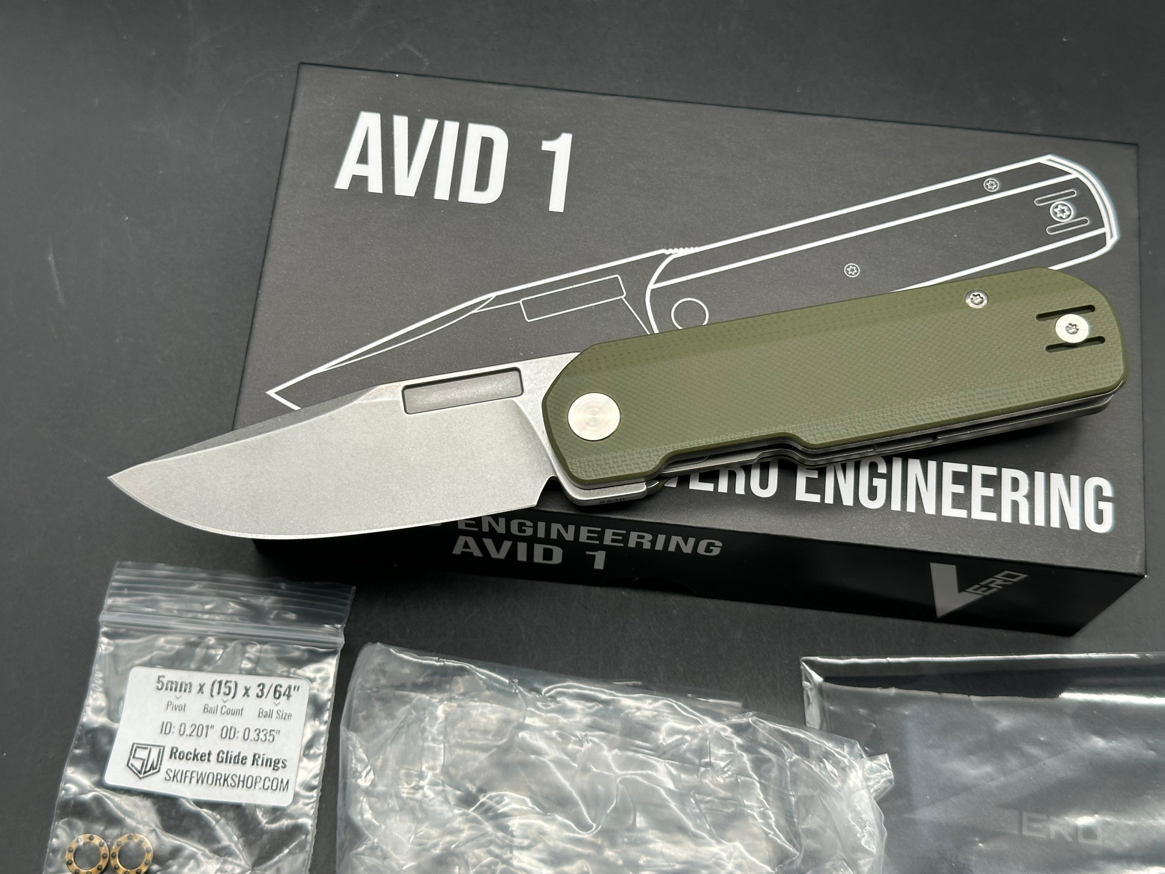 Vero Engineering Avid 1 DLT Exclusive #530 3.25" CPM S45VN Stonewash Blade with OD Green G10 Scales