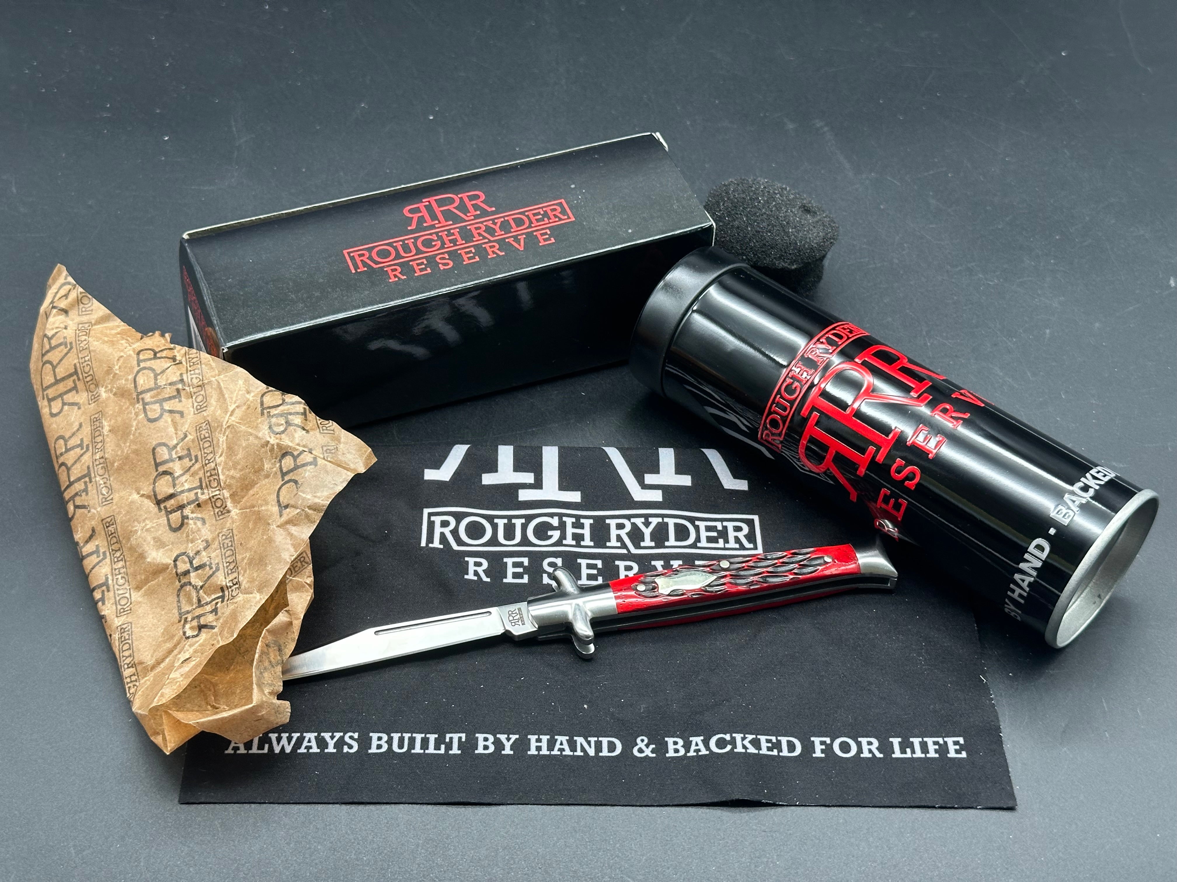 Rough Ryder Reserve Bowtie Fishtail folder in Collectible Tin