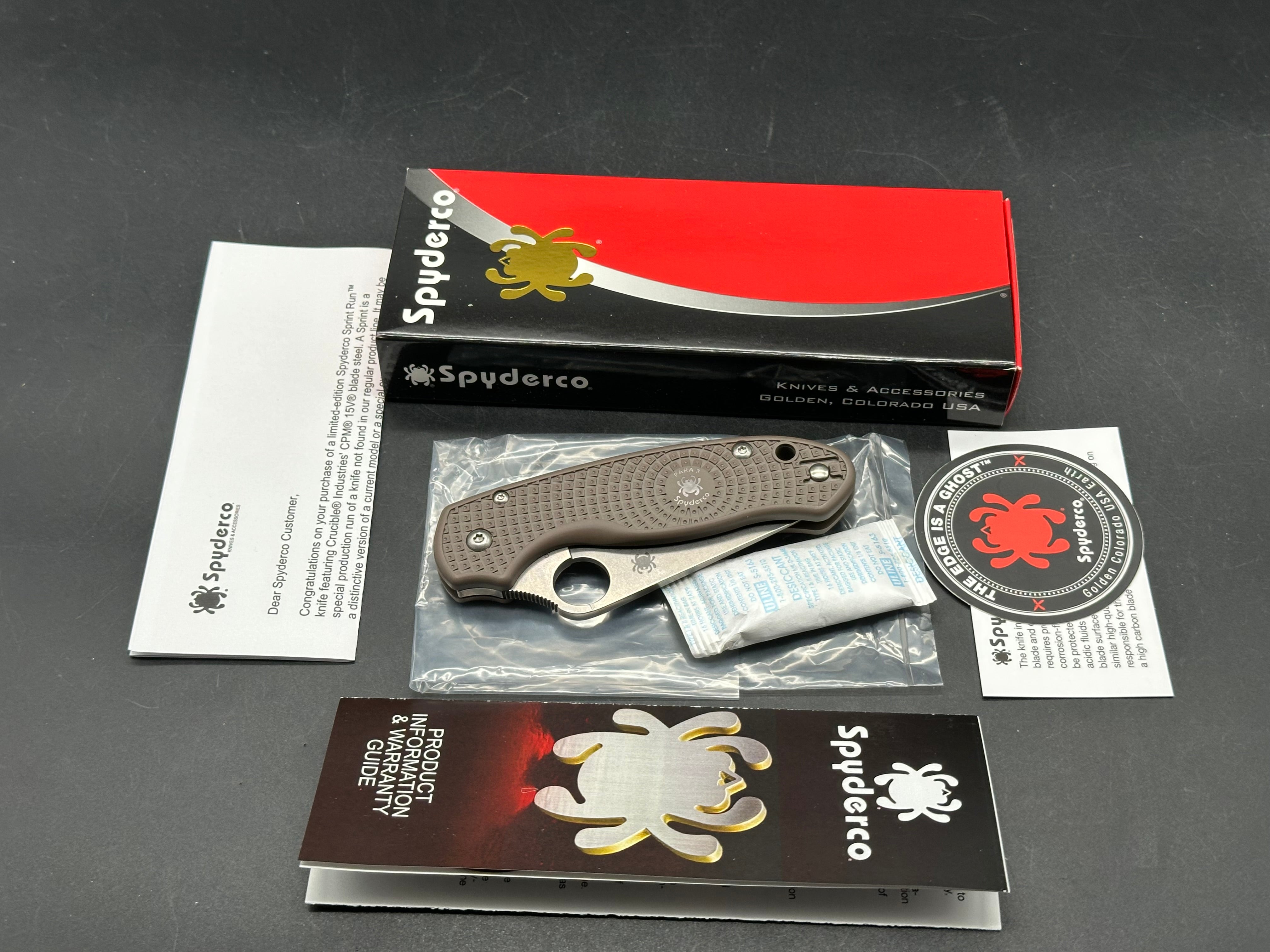 Spyderco Para 3 Lightweight - Sprint Run 2.93" CPM 15V Stonewash Blade with Brown FRN Scales