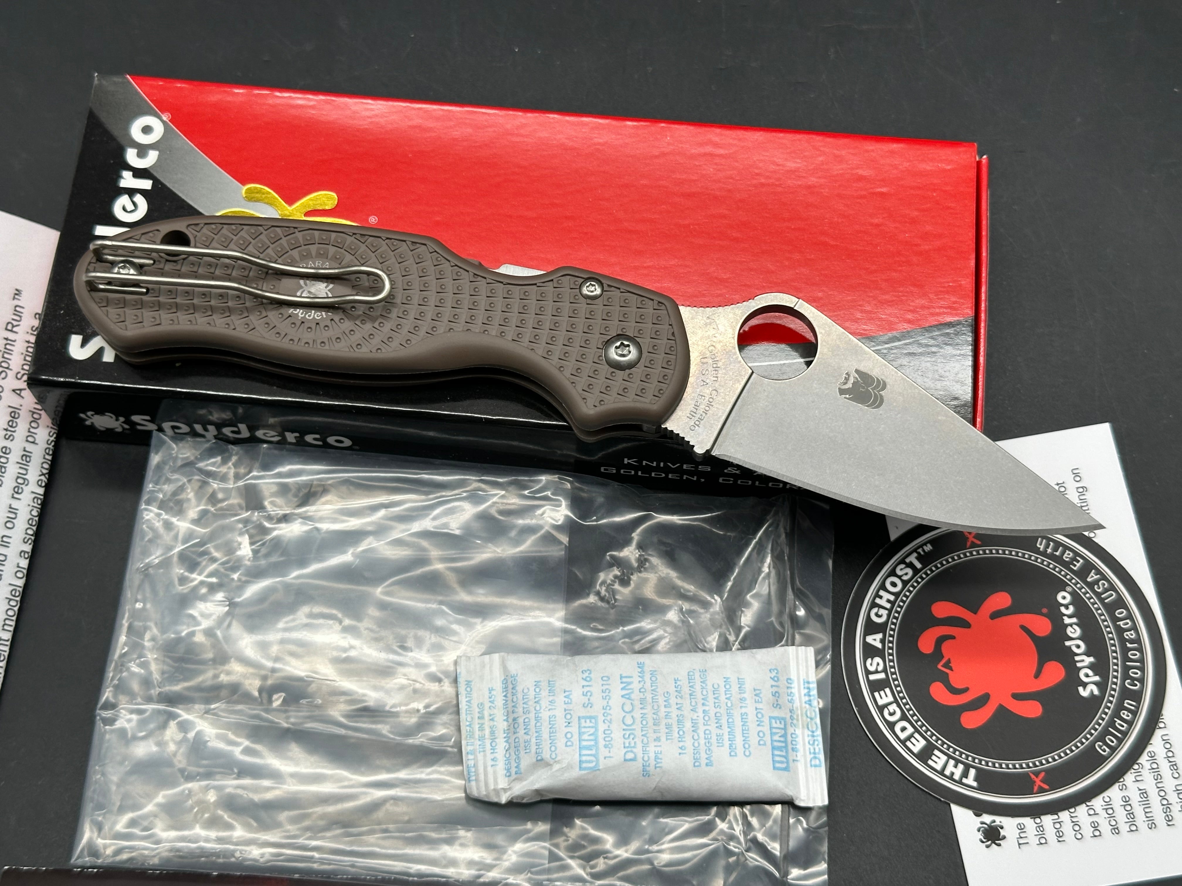 Spyderco Para 3 Lightweight - Sprint Run 2.93" CPM 15V Stonewash Blade with Brown FRN Scales
