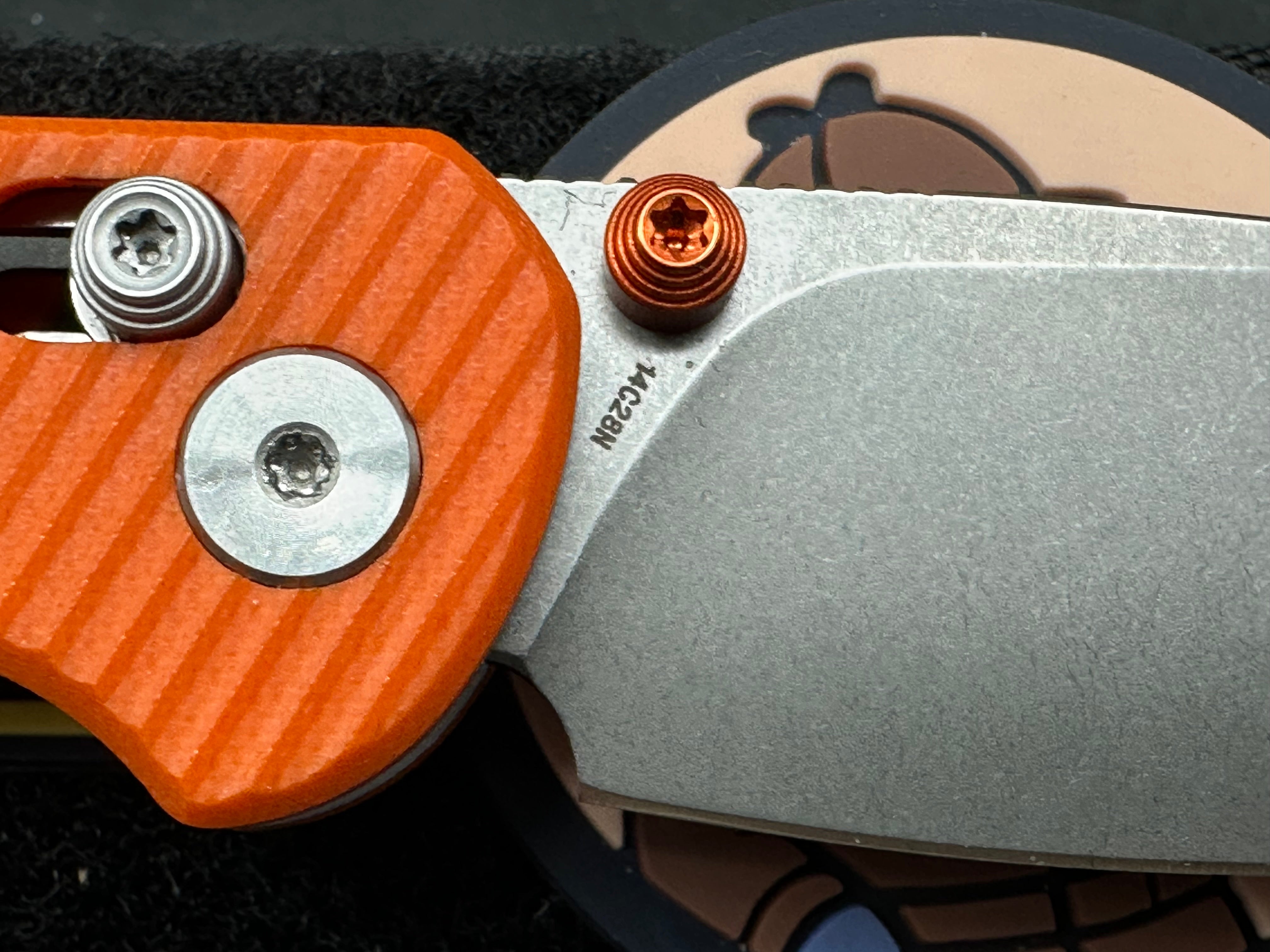 Vixino RockShark 3.03" 14C28N Stonewash Blade with Orange Angle Milled G10 Scales