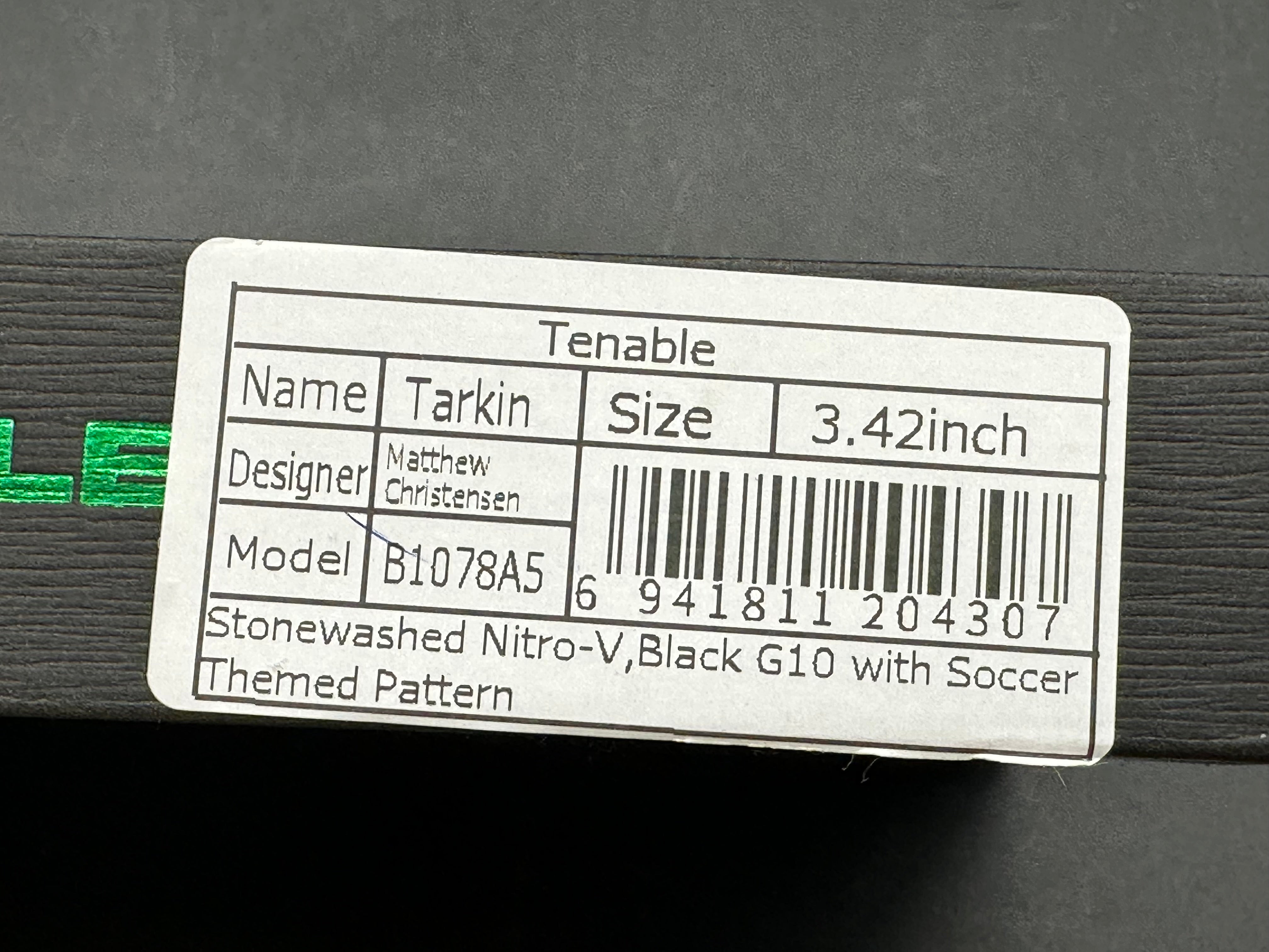 Tenable Exclusive Soccer-Themed Tarkin Black G10 with Soccer themed pattern