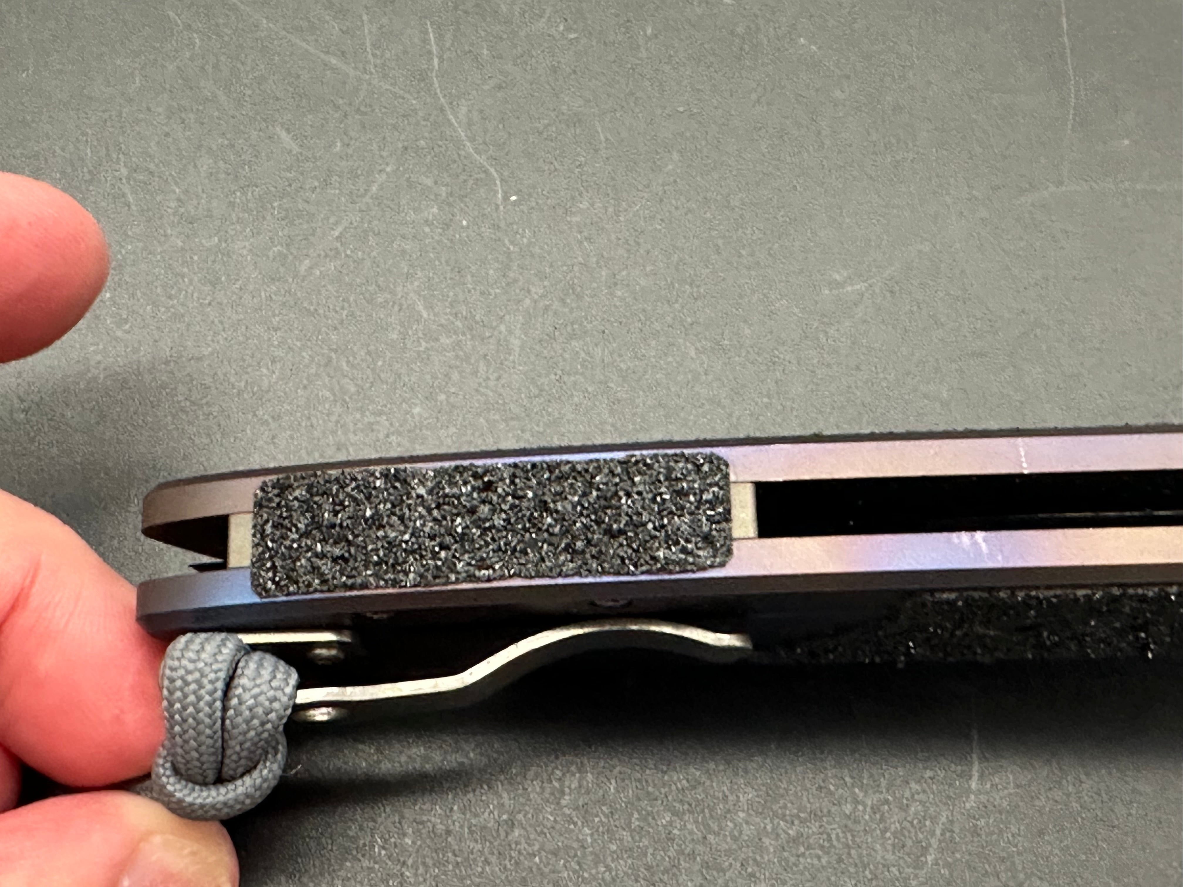 Russell and Dozier Combat Folder (D2, 4.75” apocalyptic finish blade, anodized titanium