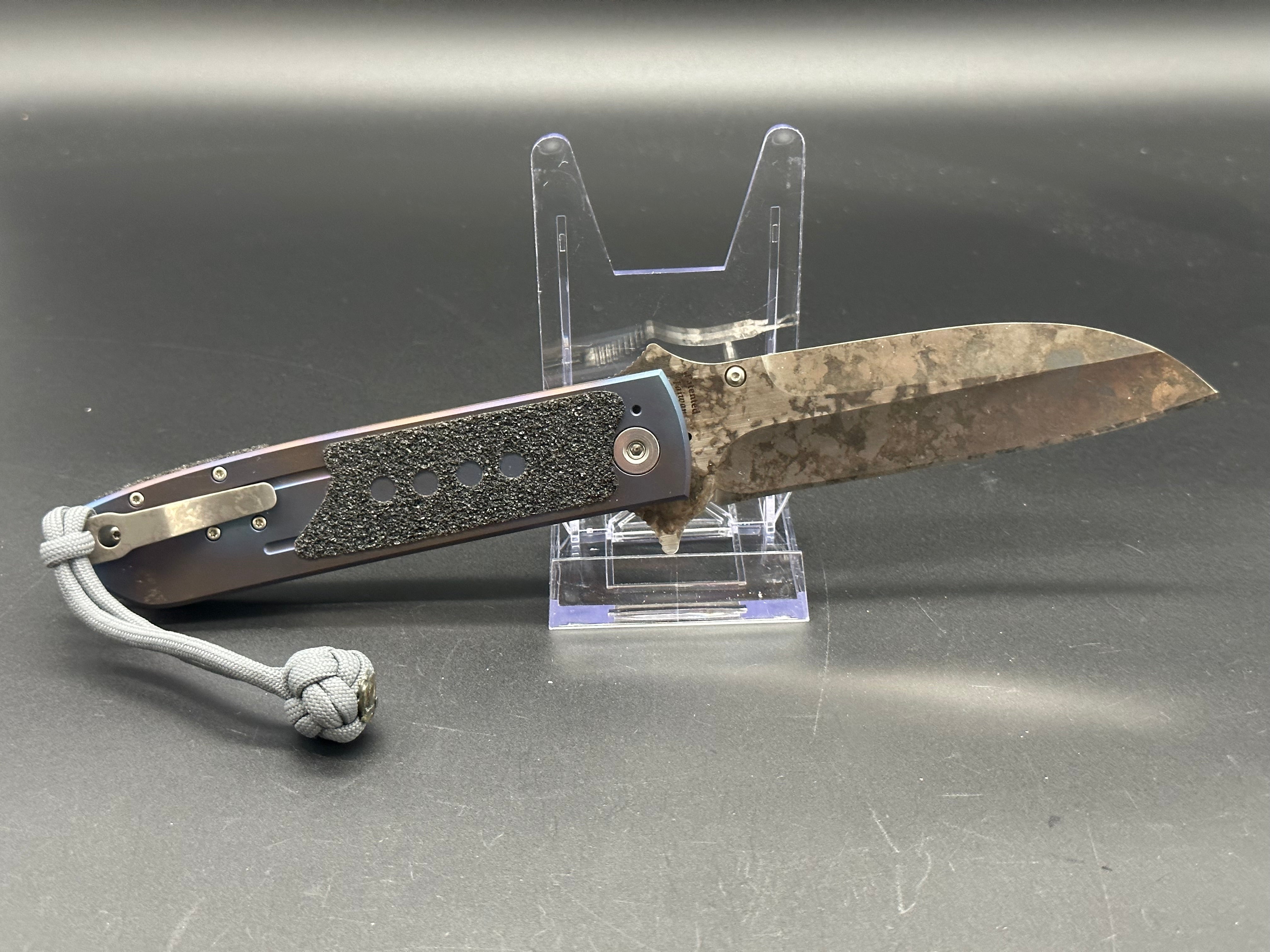 Russell and Dozier Combat Folder (D2, 4.75” apocalyptic finish blade, anodized titanium