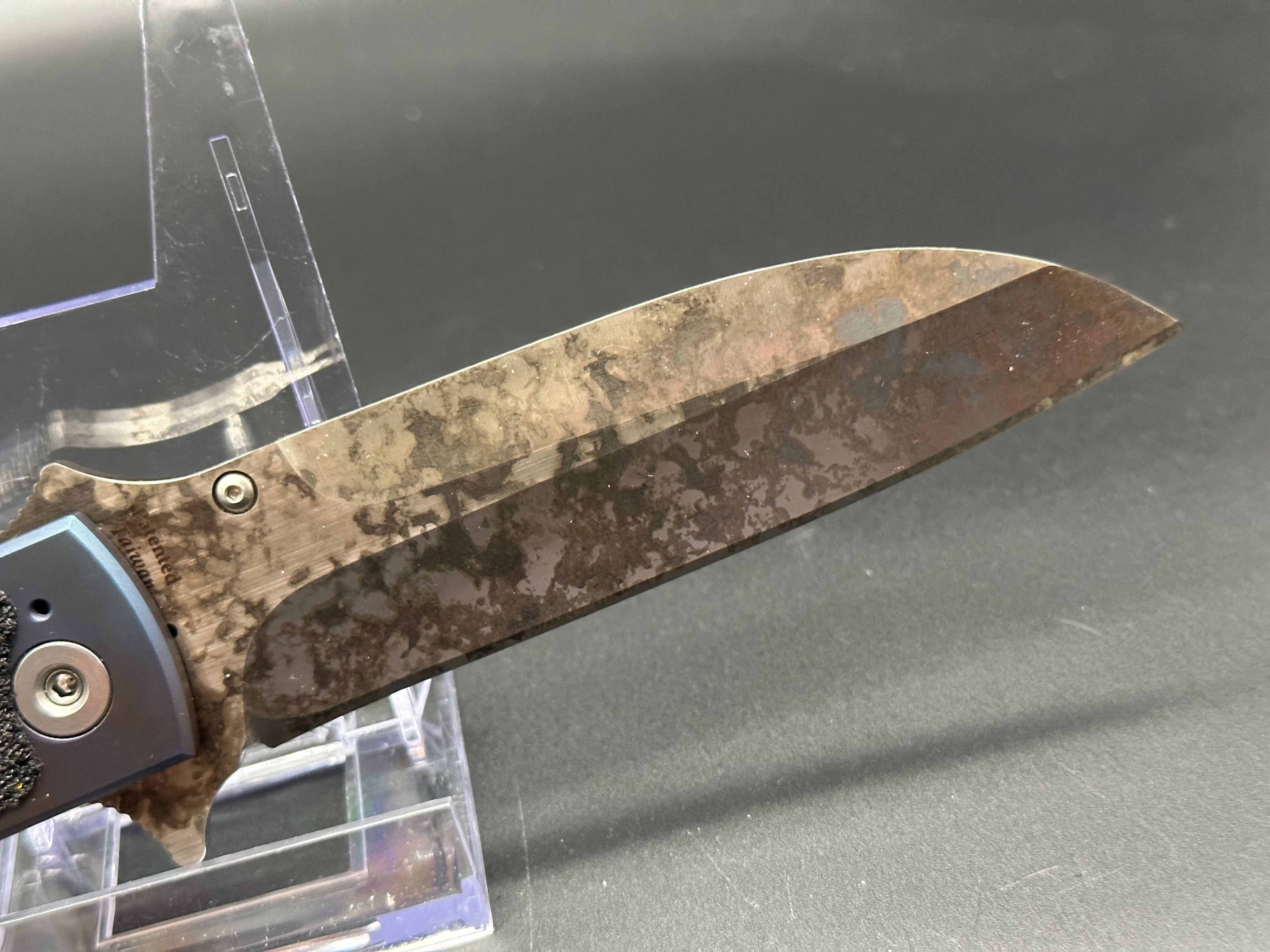 Russell and Dozier Combat Folder (D2, 4.75” apocalyptic finish blade, anodized titanium