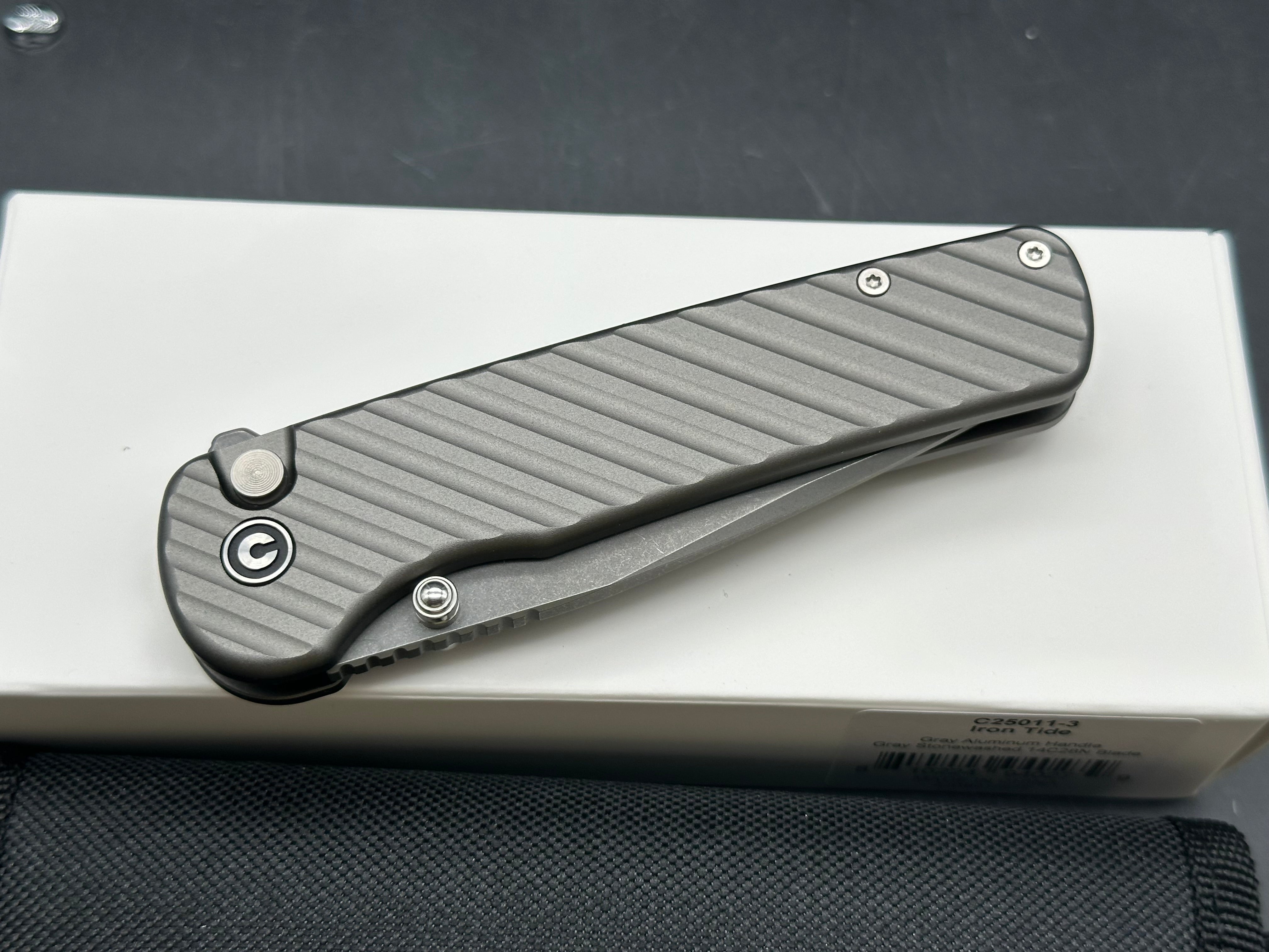 CIVIVI IRON TIDE FOREST GRAY ALUMINUM HANDLE 14C28N PLAIN EDGE GRAY STONEWASH FINISH