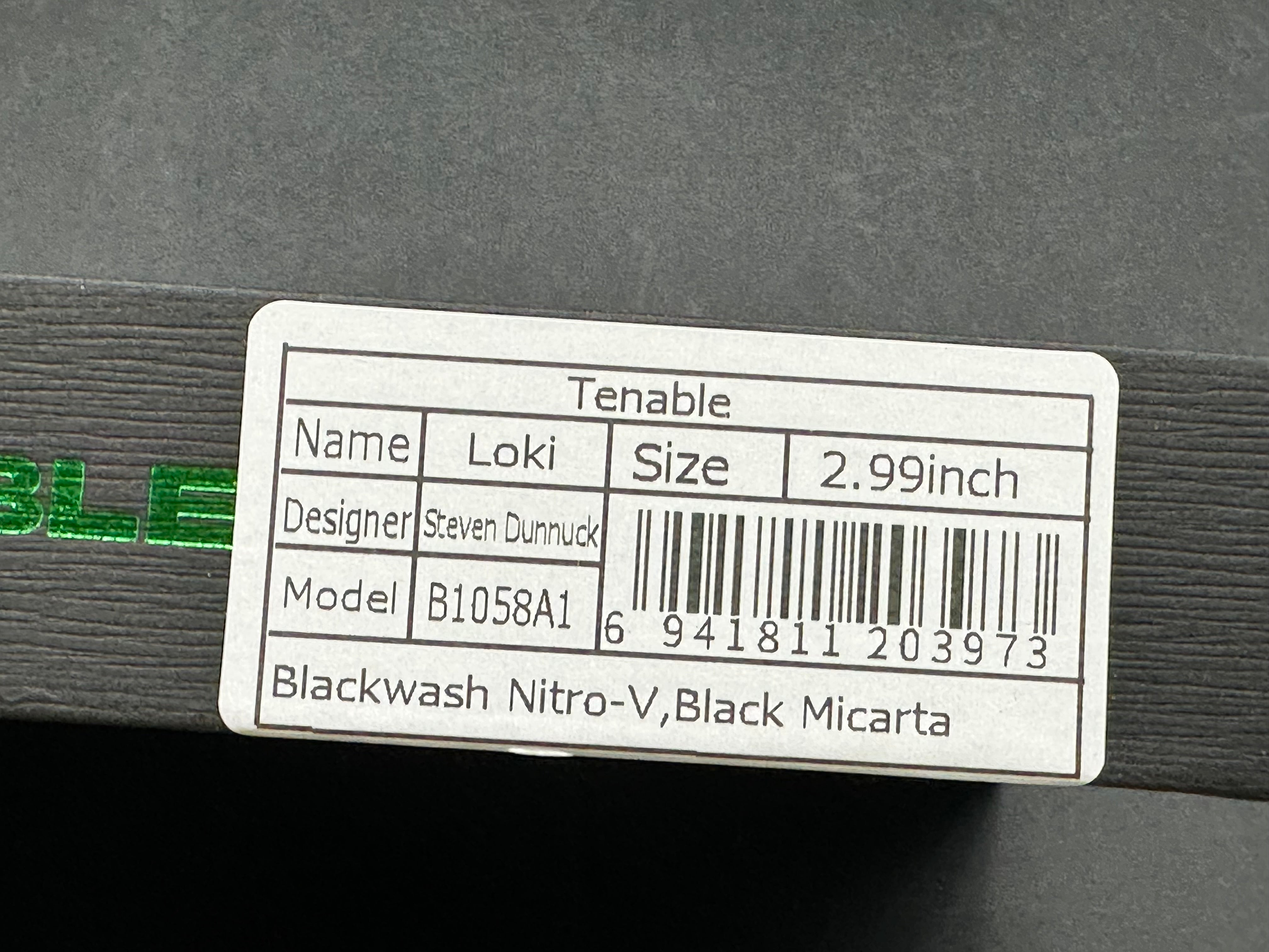 TENABLE LOKI BLACK MICARTA HANDLE NITRO-V WHARNCLIFFE PLAIN EDGE BLACKWASH FINISH