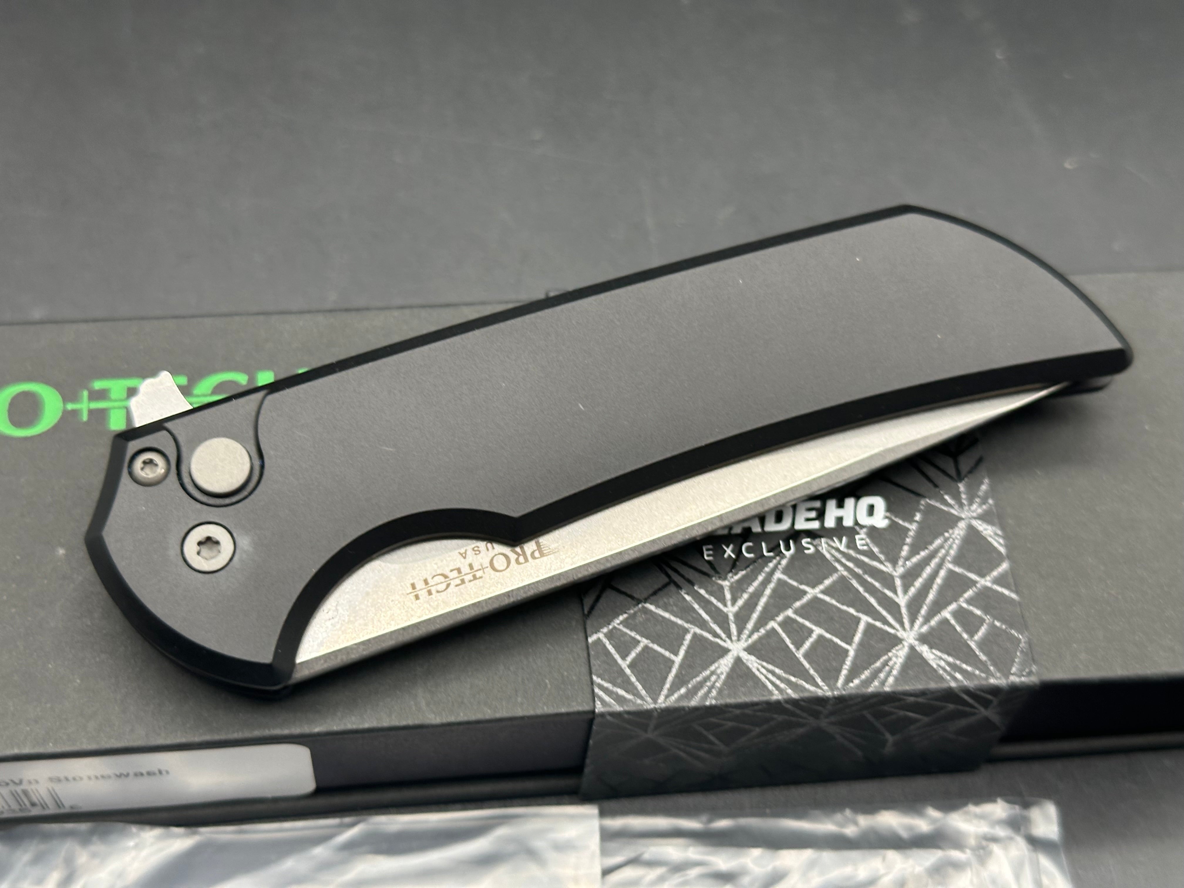 Pro-Tech Mordax Button Lock Knife Black Aluminum (3.5" Stonewash S45VN)