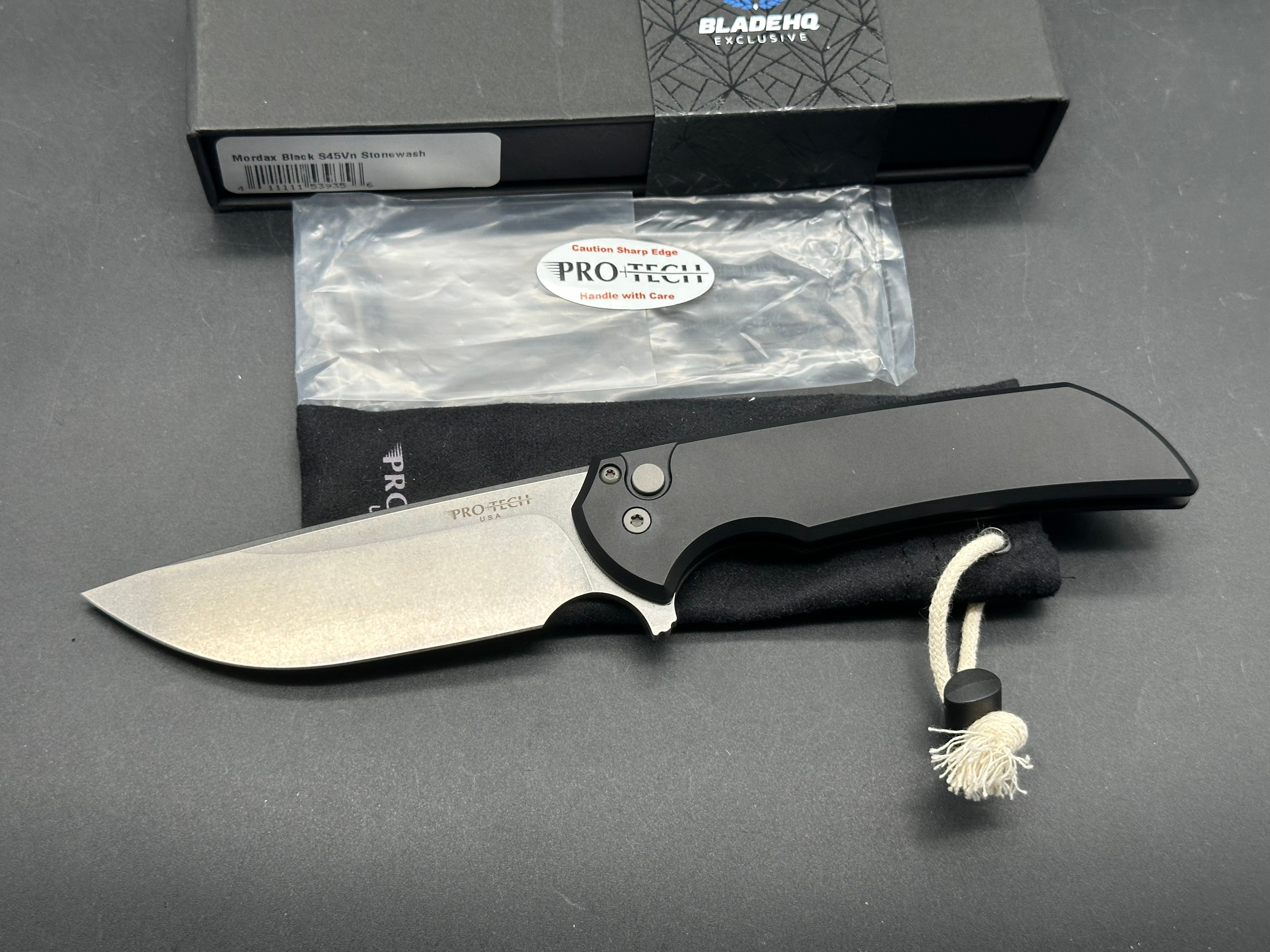 Pro-Tech Mordax Button Lock Knife Black Aluminum (3.5" Stonewash S45VN)