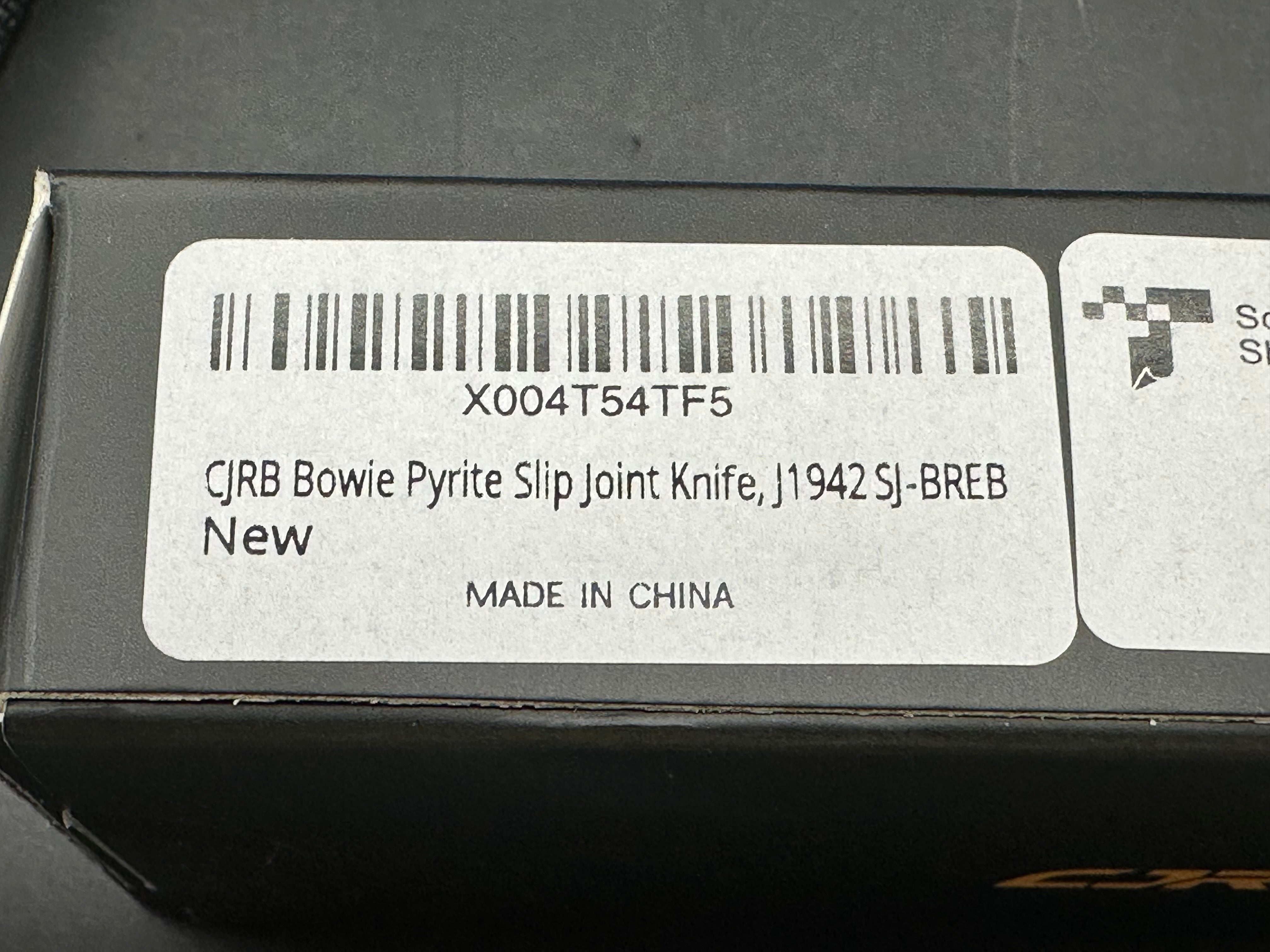 CJRB BOWIE PYRITE FOLDING KNIFE BRASS/WOOD HANDLE AR-RPM9 CLIP POINT PLAIN EDGE STONEWASH FINISH
