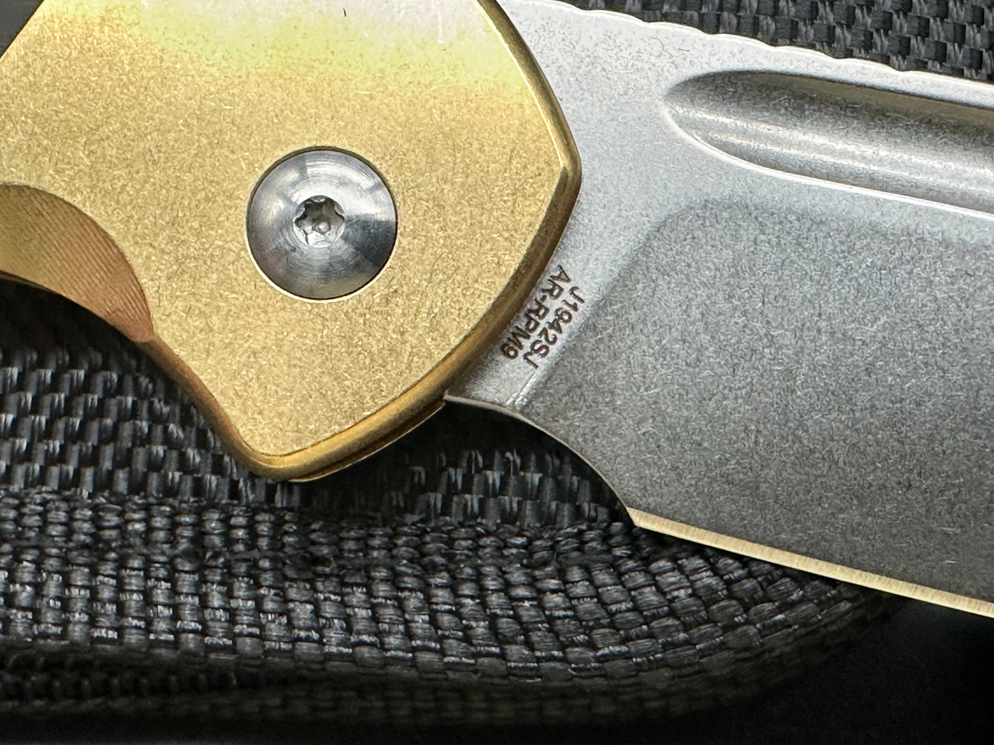 CJRB BOWIE PYRITE FOLDING KNIFE BRASS/WOOD HANDLE AR-RPM9 CLIP POINT PLAIN EDGE STONEWASH FINISH
