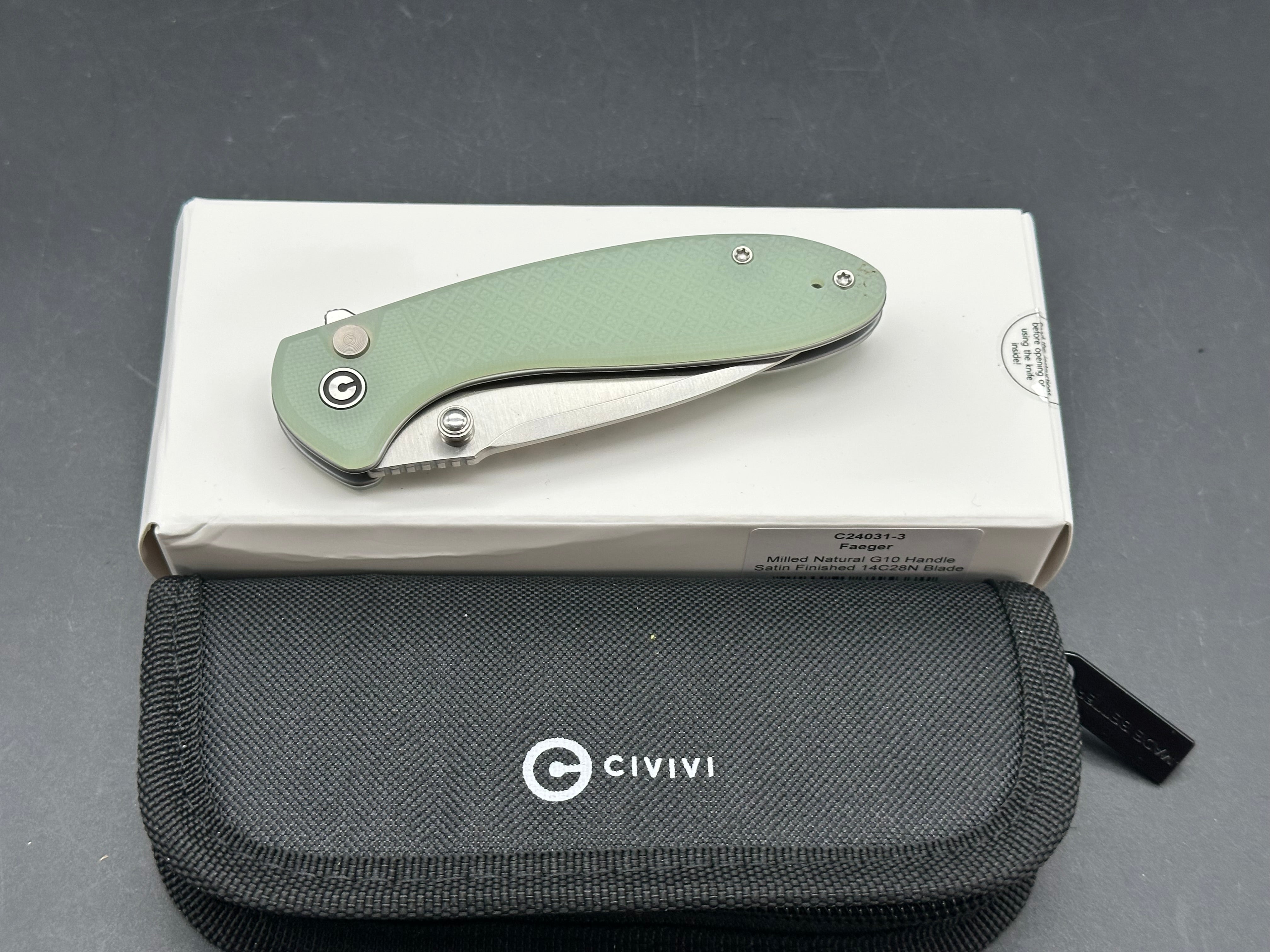 CIVIVI FAEGER FOLDING KNIFE MILLED NATURAL G10 HANDLE 14C28N